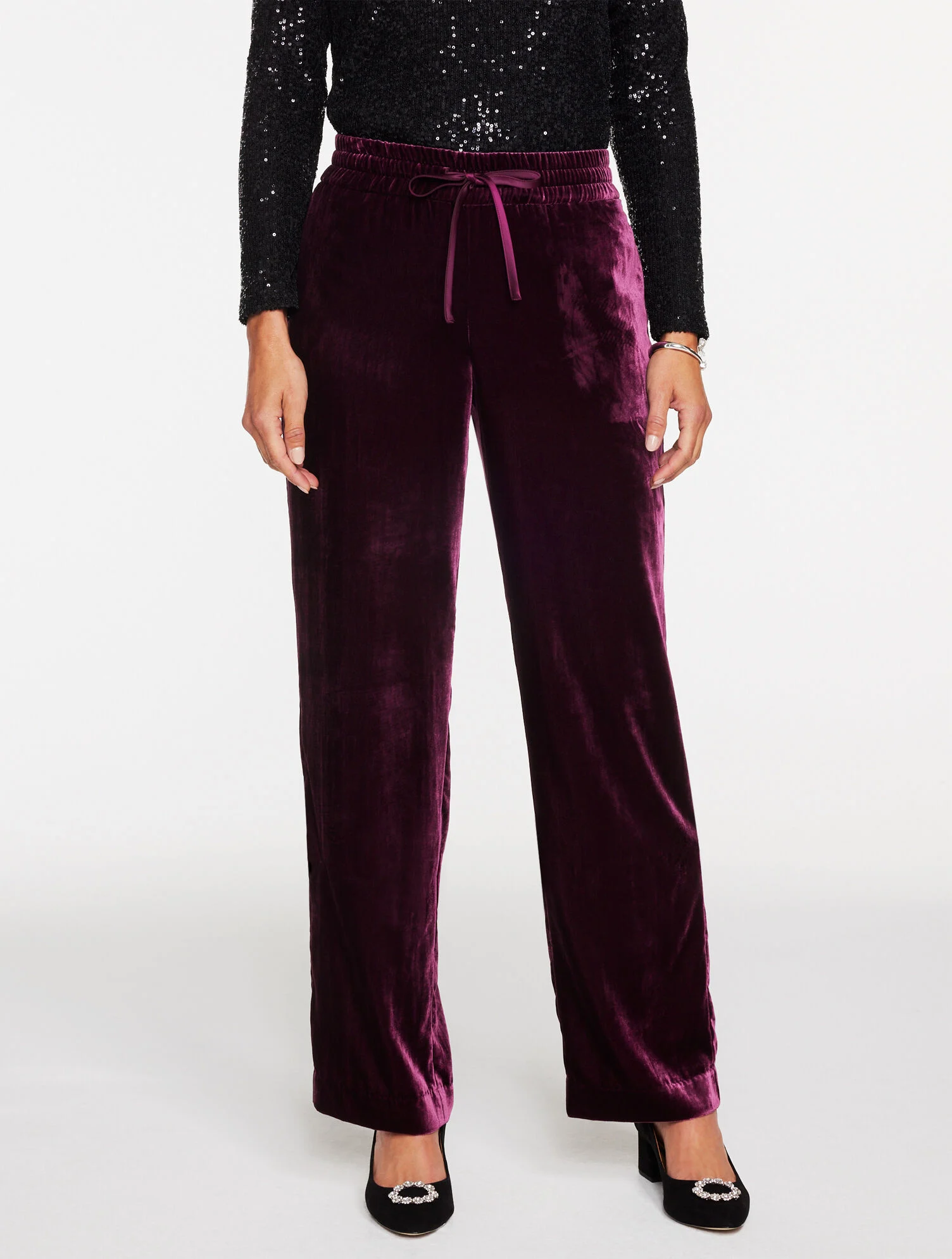 Straight Leg Velvet Pull-On Pants