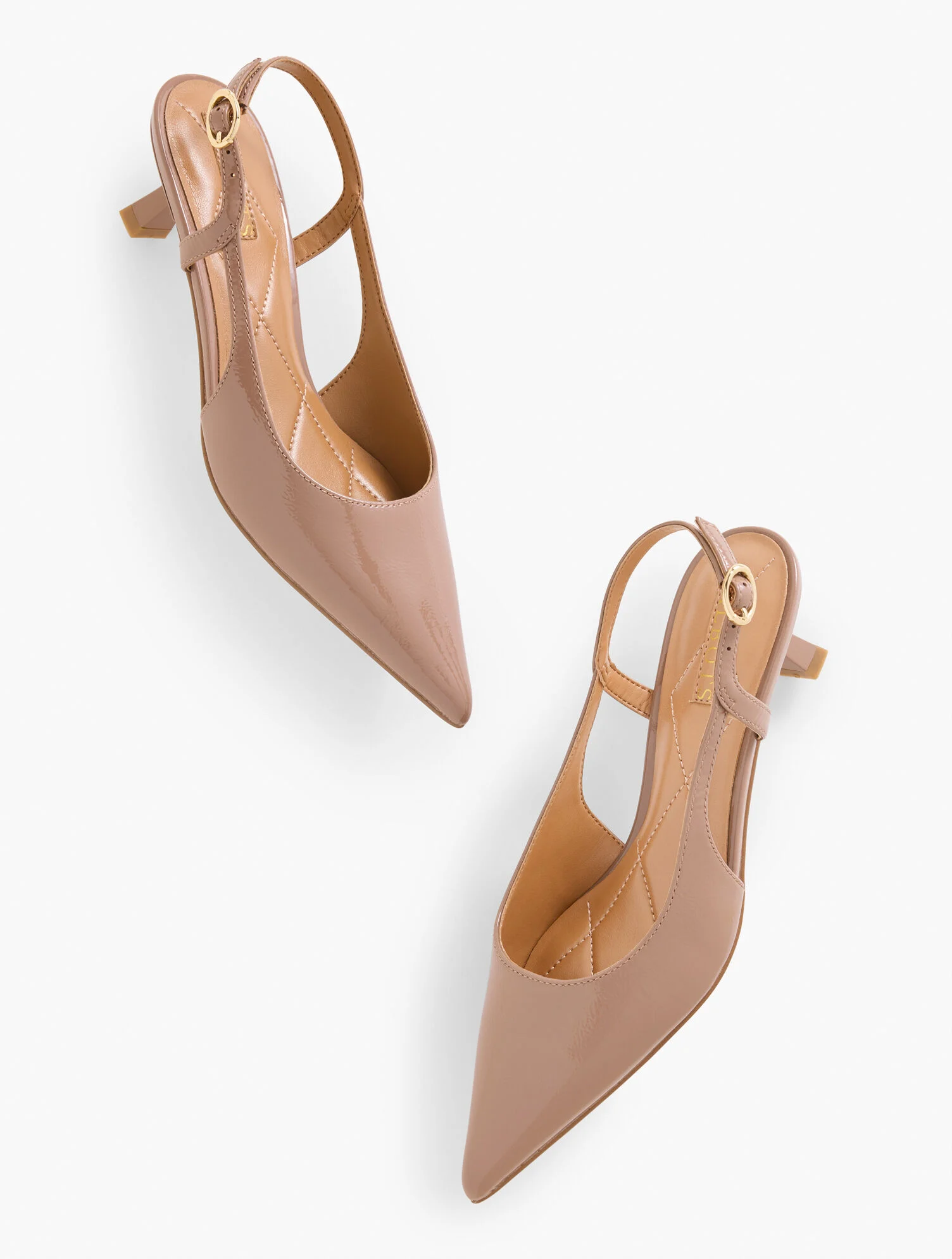 Olivia Slingback Kitten Heel Pumps - Crinkle Patent
