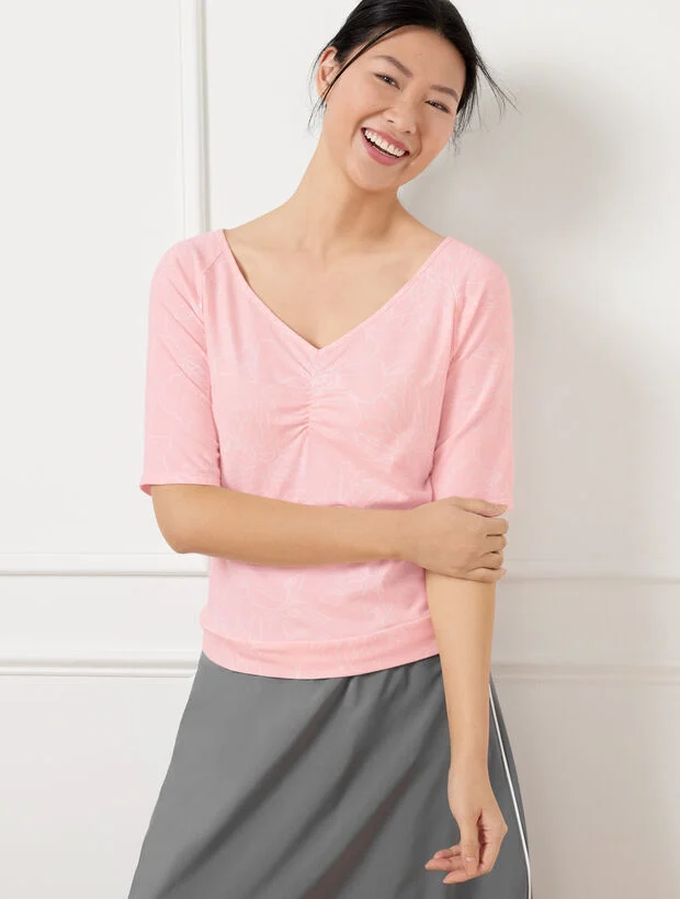 Supersoft Jersey V-Neck Raglan Tee - Outlined Floral