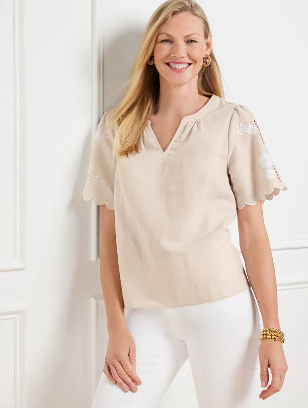 Embroidered Linen Cotton Top