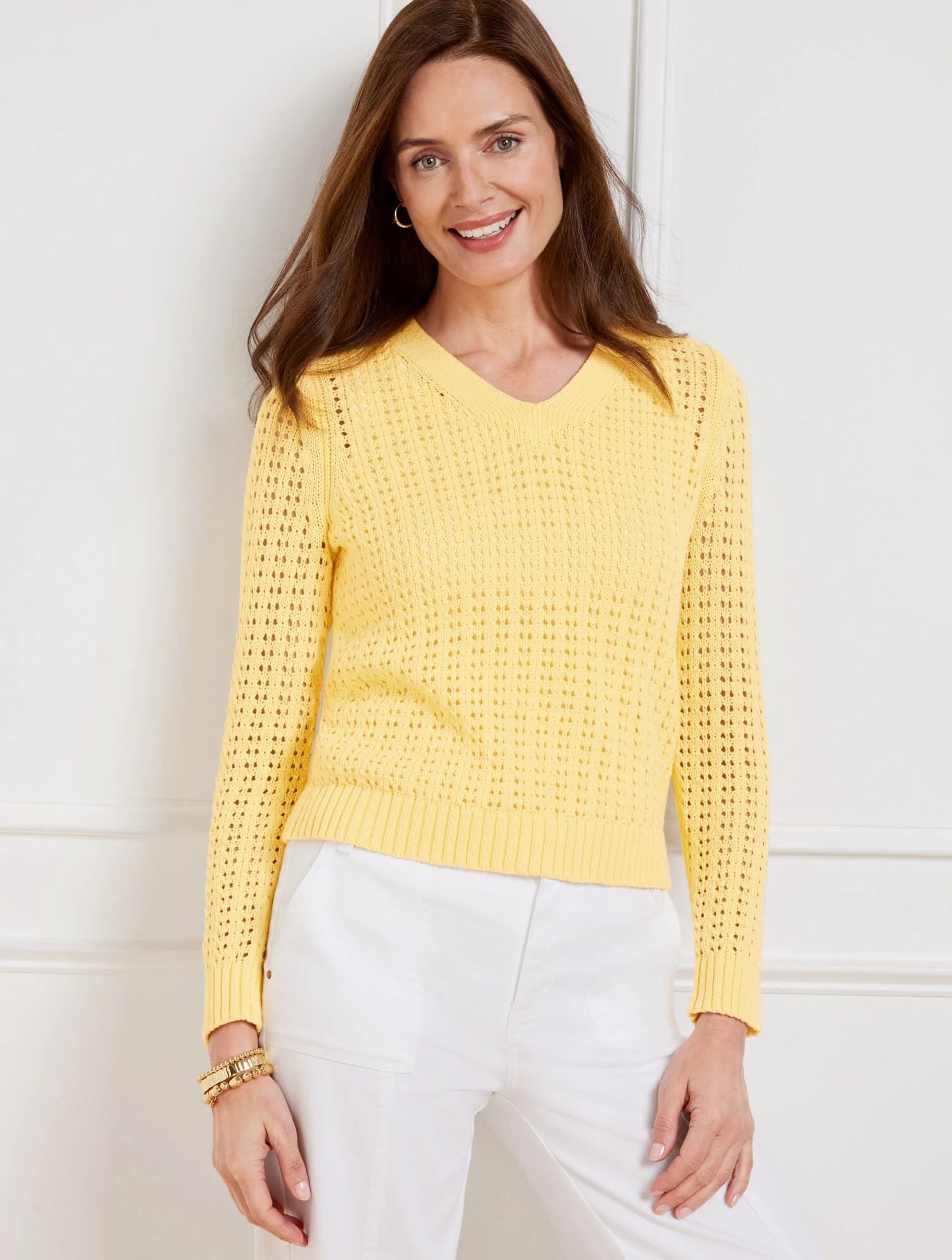 Open Stitch V-Neck Pullover