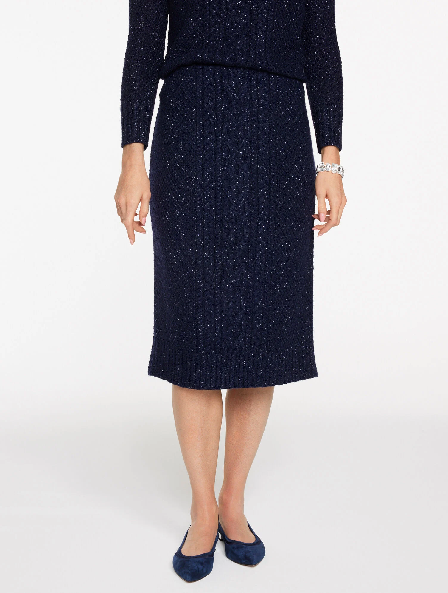 Metallic Mixed Cable Midi Skirt