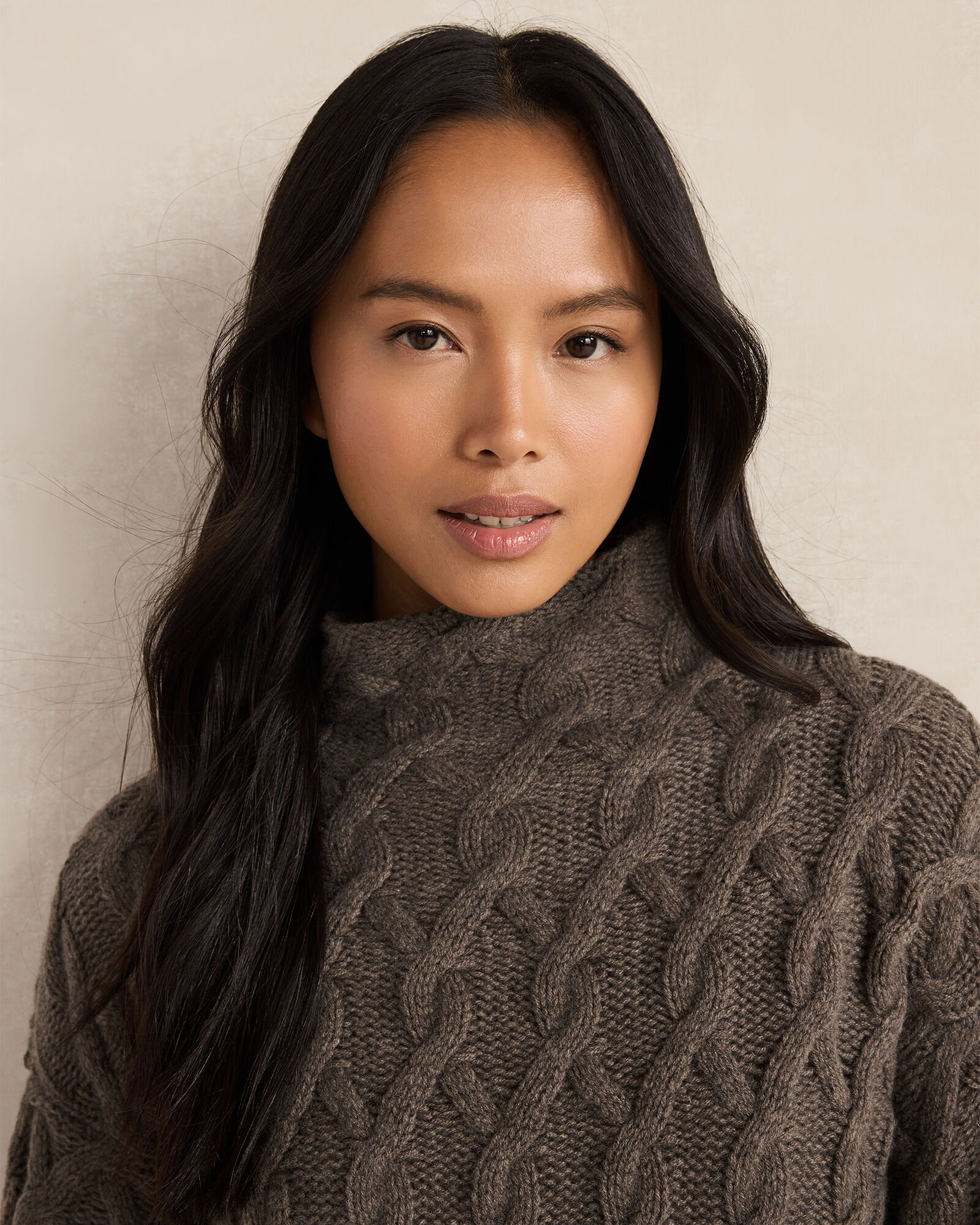 Cashmere Allover Cable Mockneck Sweater