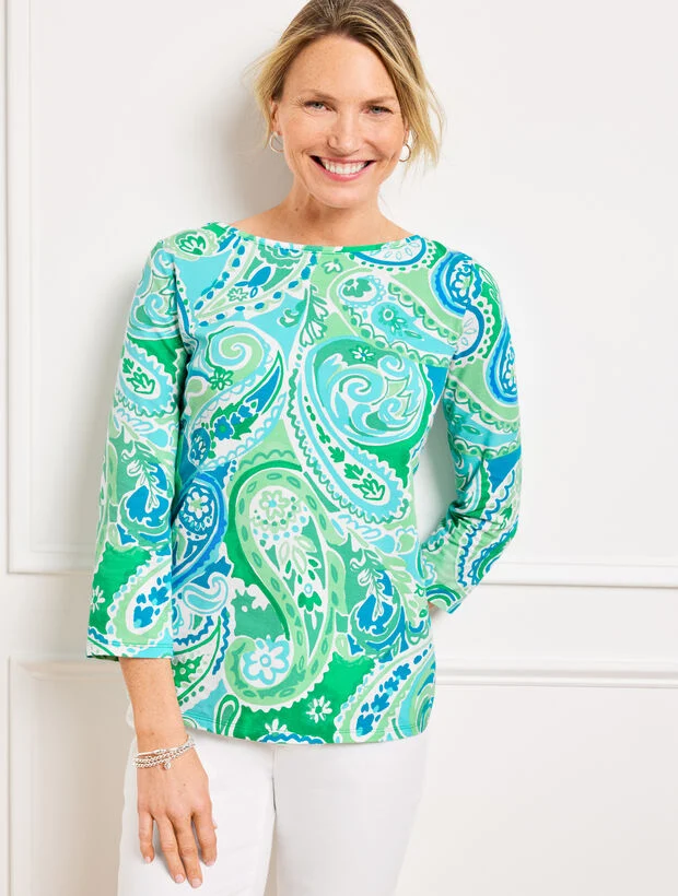Bateau Neck Tee - Vibrant Paisley