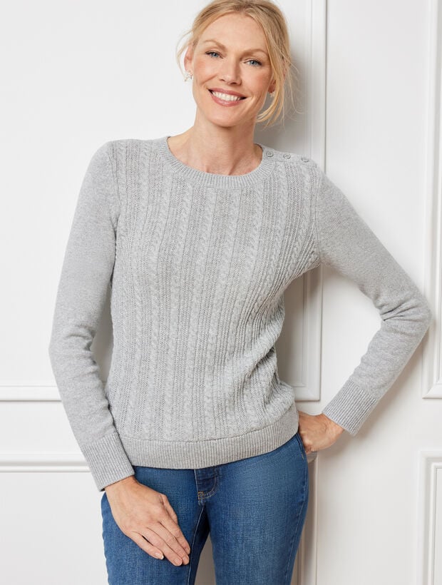 Metallic Allover Cable Crewneck Sweater