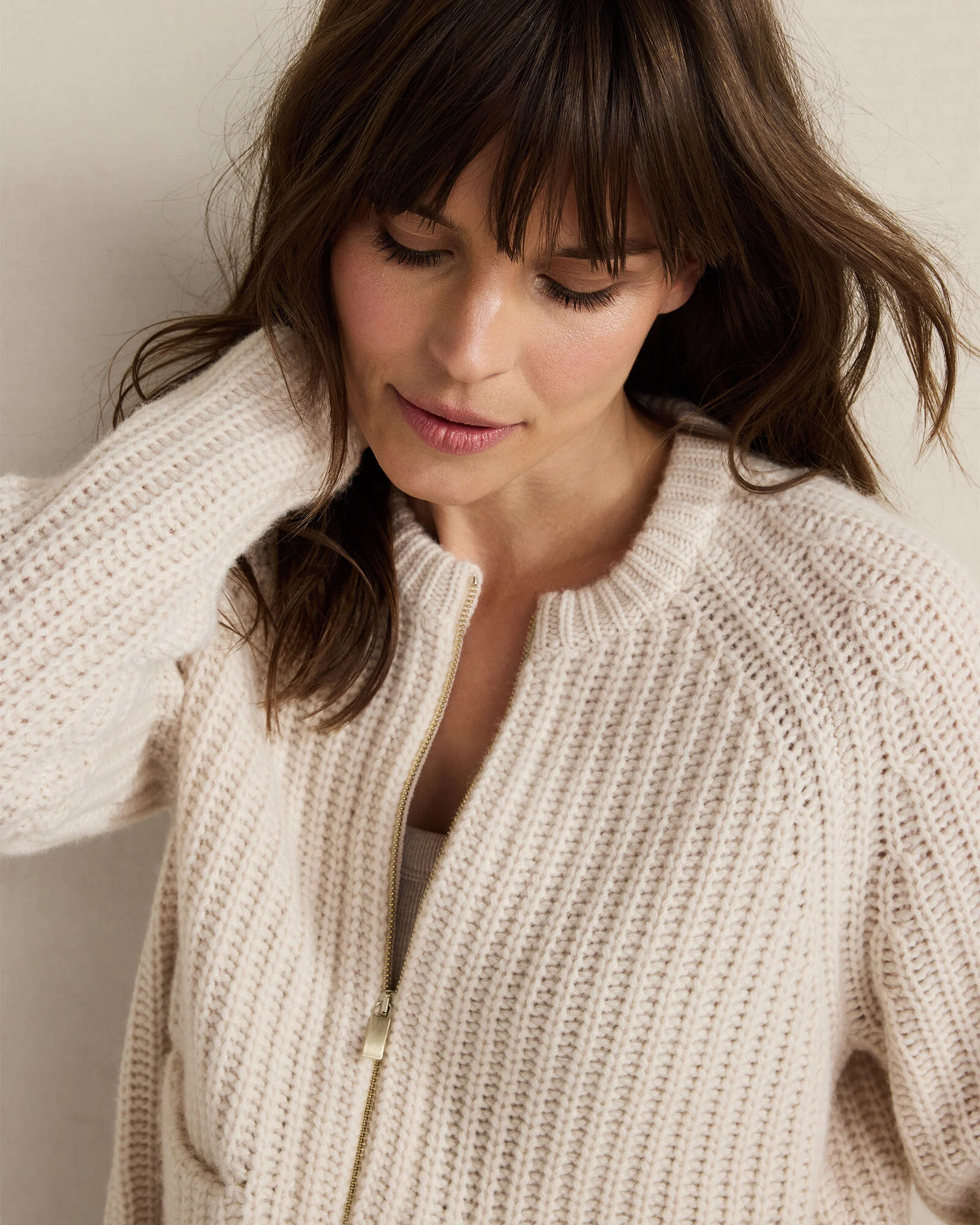 Cashmere Zip Front Bomber Jacket