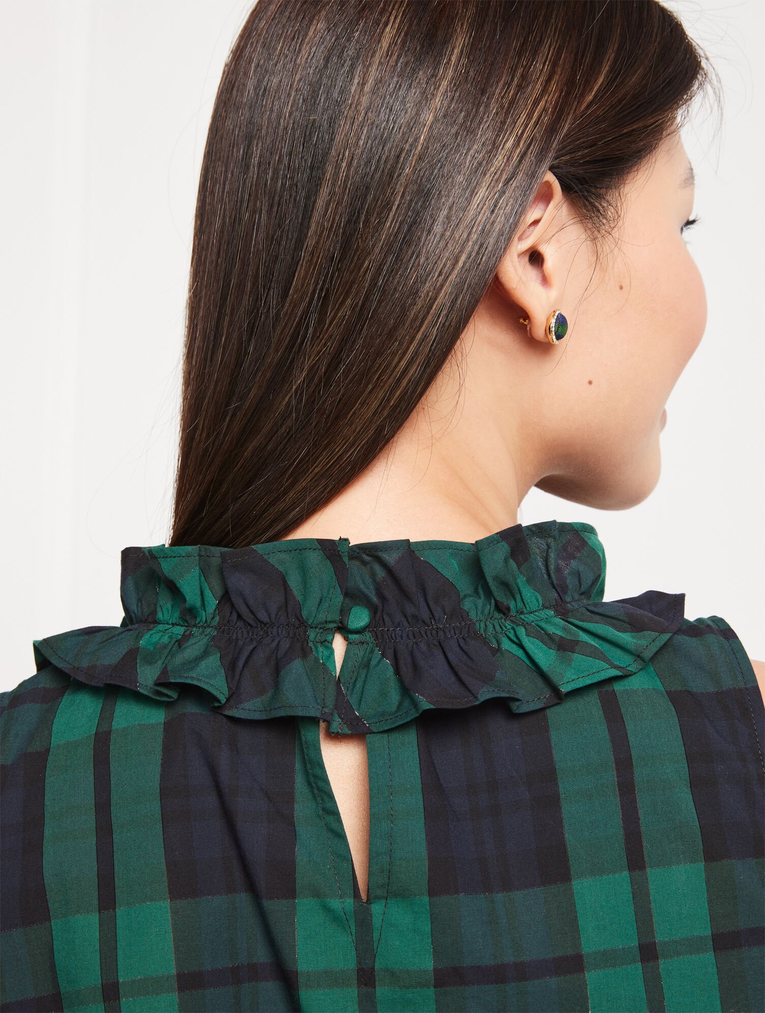 Bow Detail Ruffle Neck Shell - Black Watch