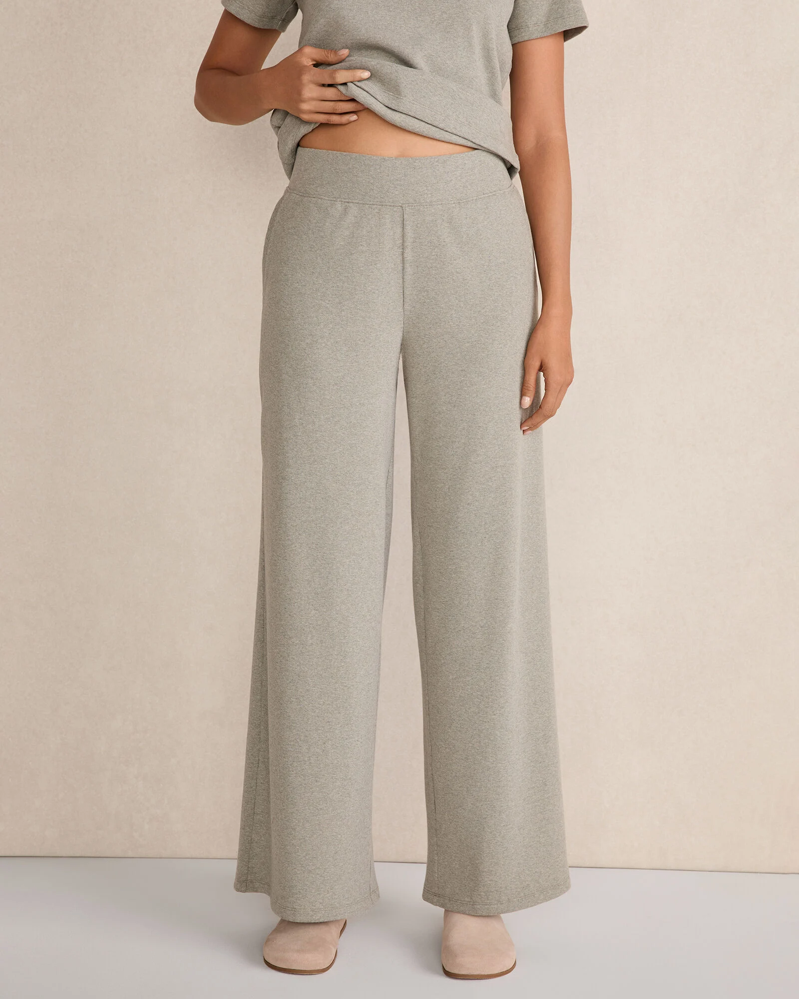 Organic Cotton Rib Knit Wide Leg Pants