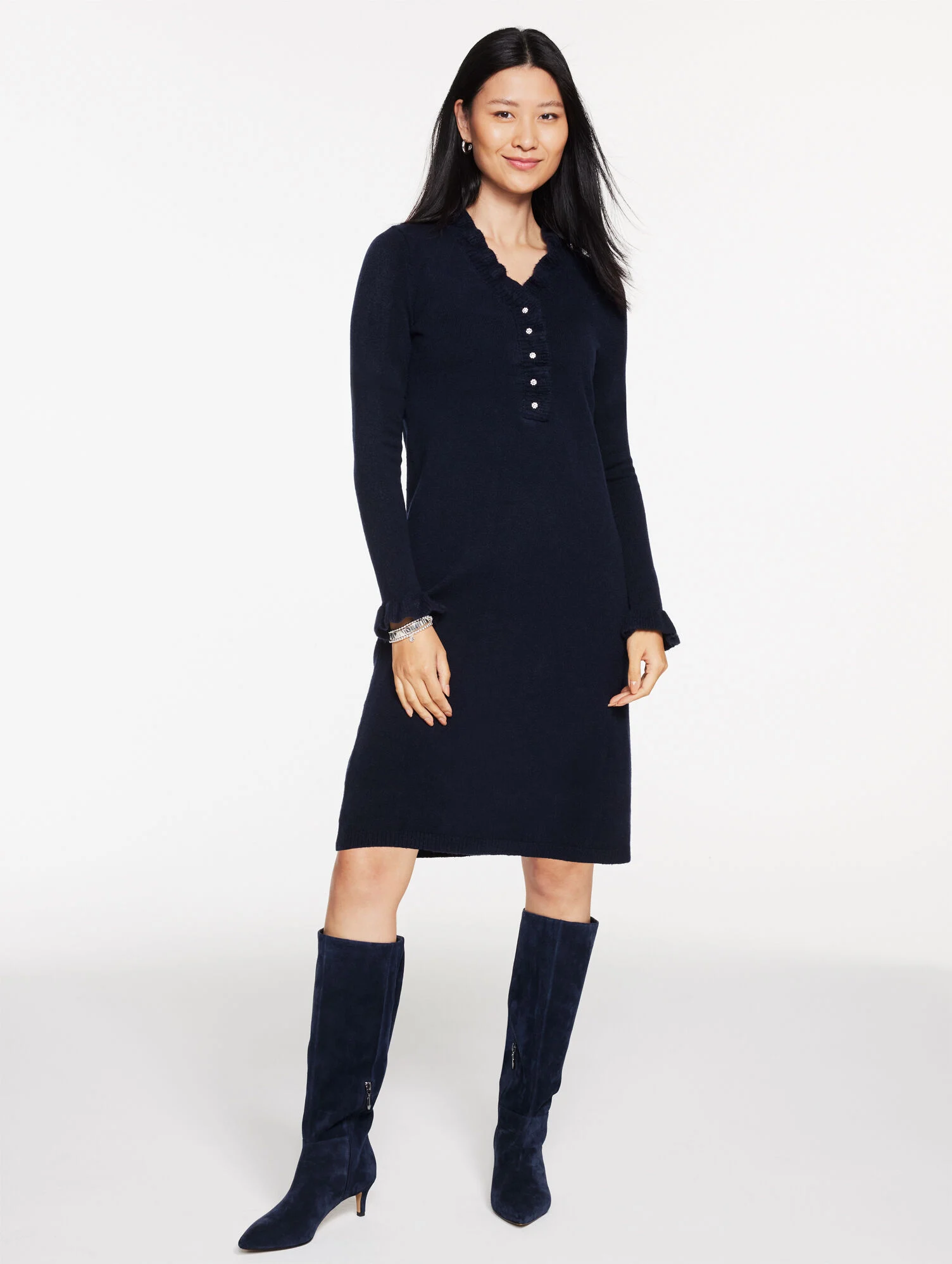 Cable Knit Ruffle Sweater Dress
