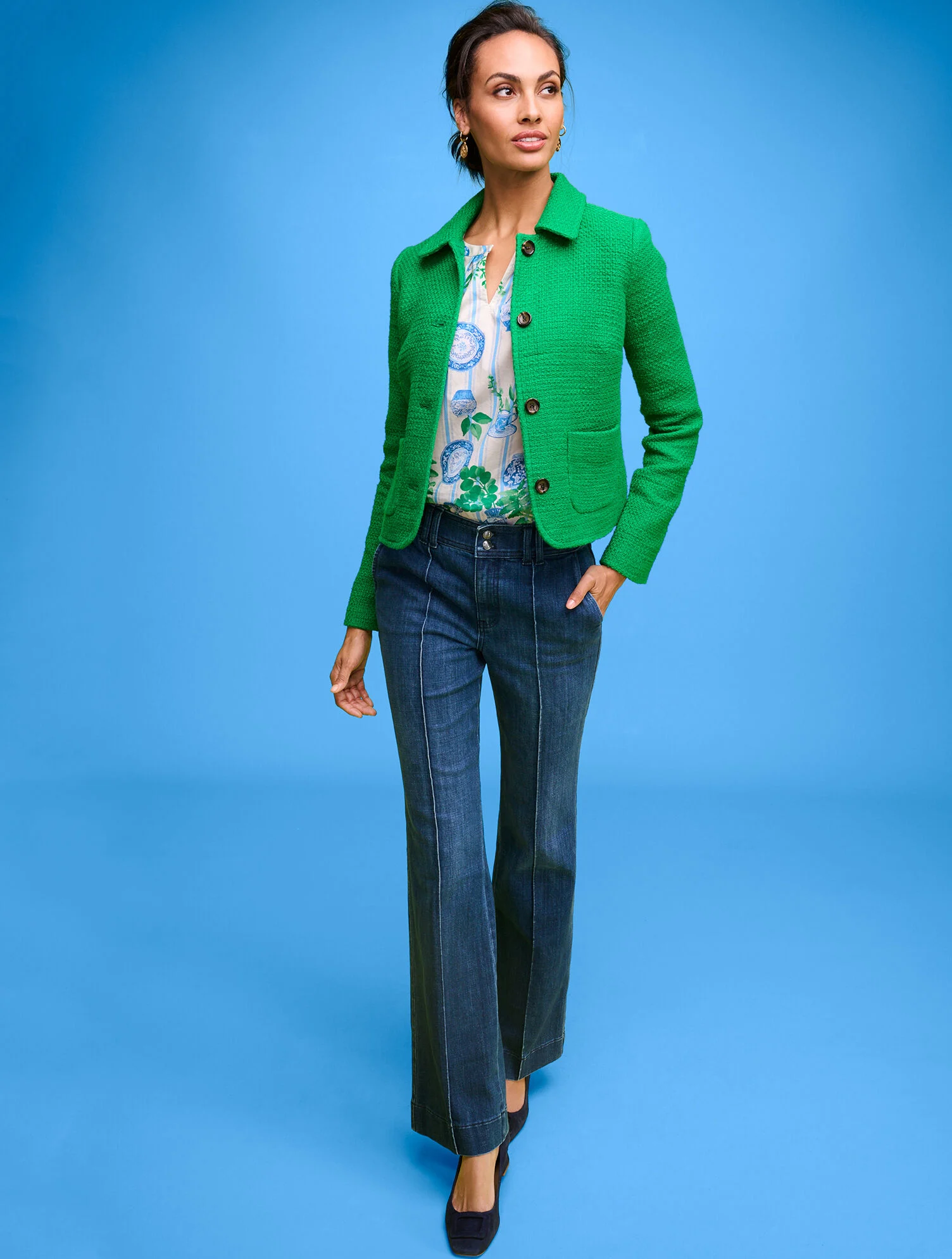 Flare Leg Pintuck Jeans - Lapis Wash