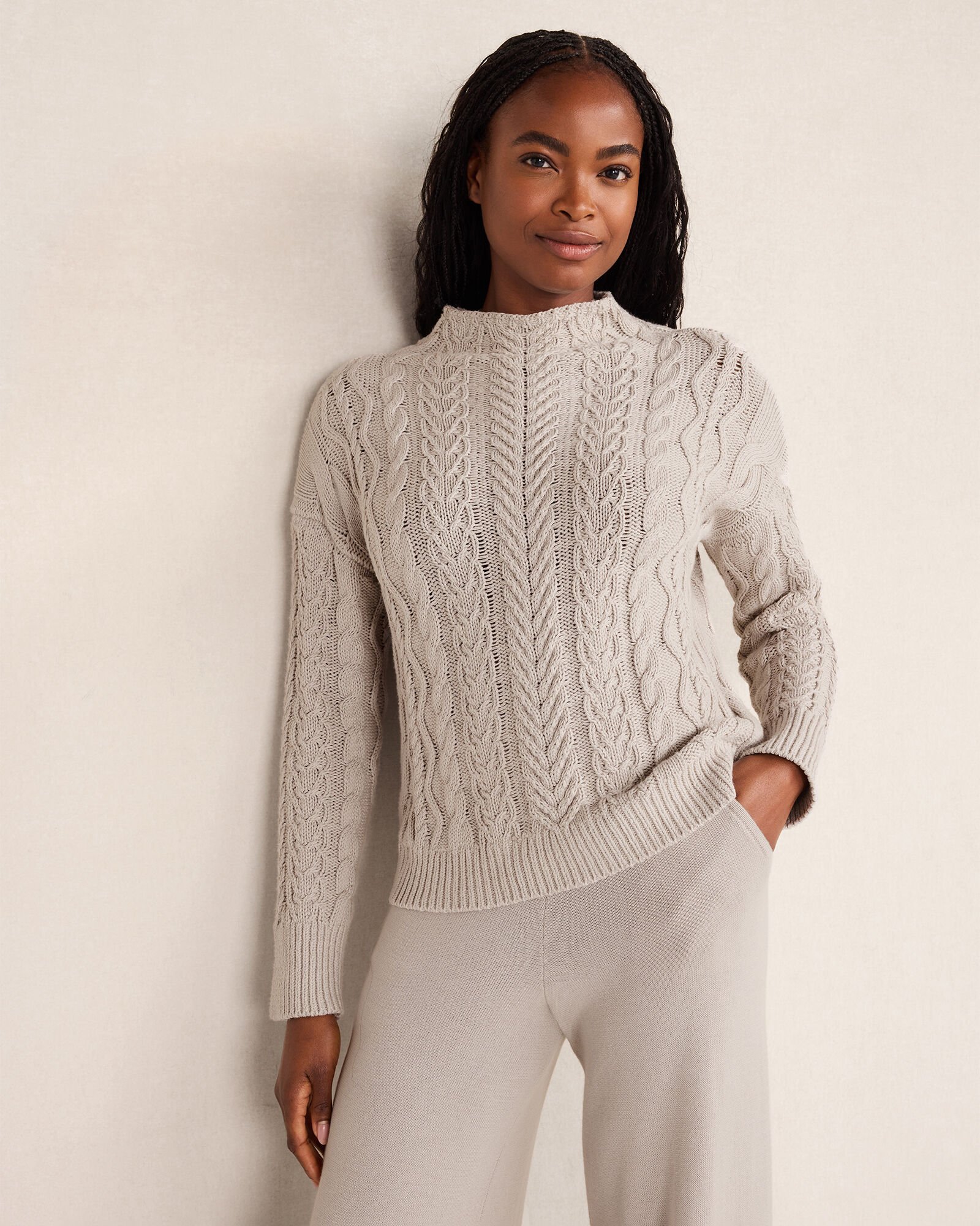 Organic Cotton Cable Mockneck Sweater