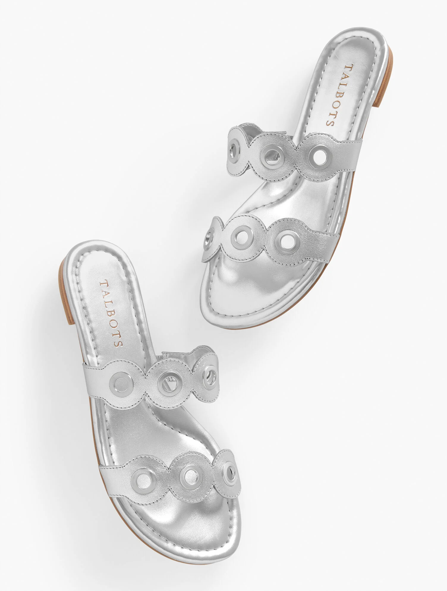 Camy Eyelet Nappa Metallic Slide Sandals