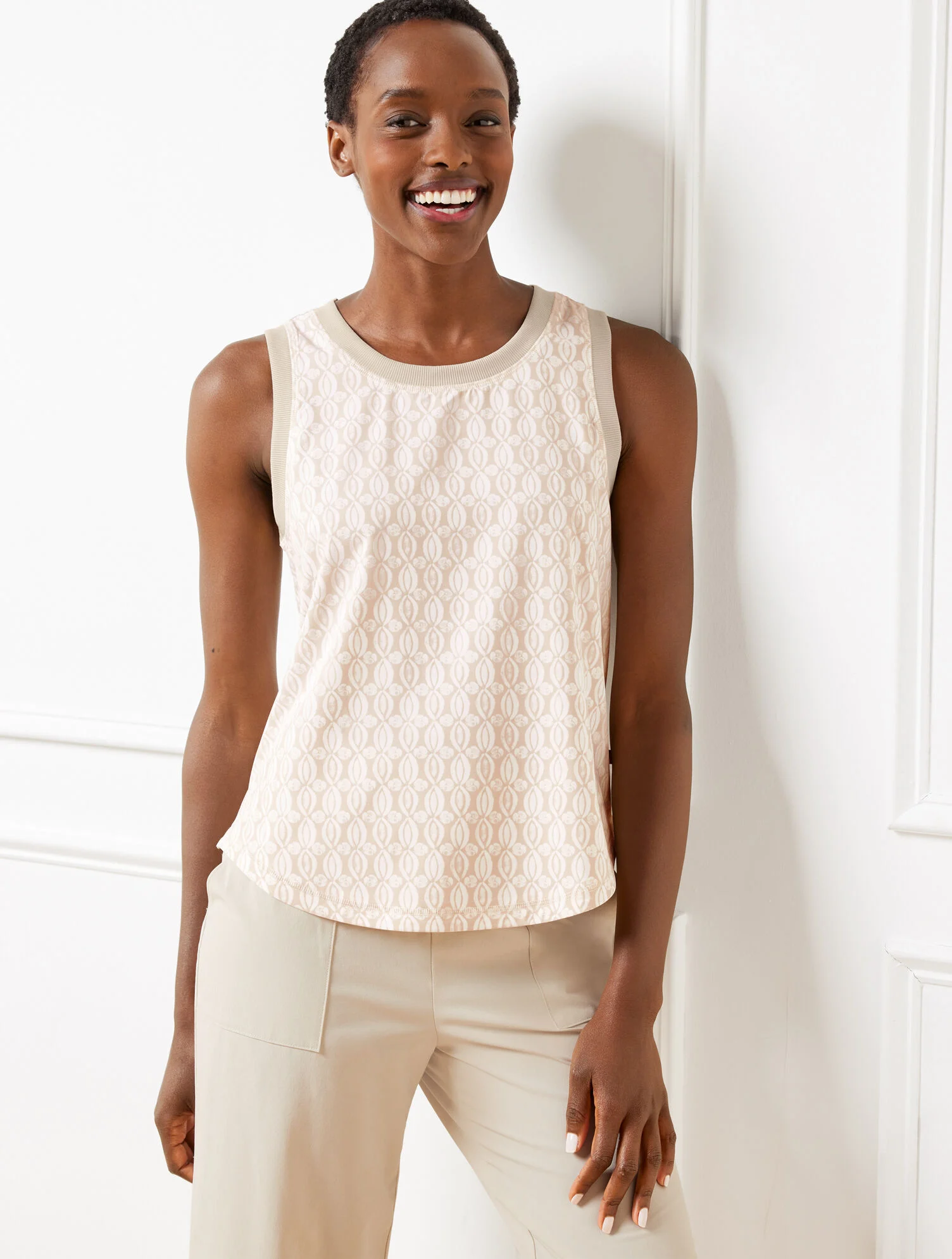 Lightweight Woven Stretch Tank - Pinwheel Geo