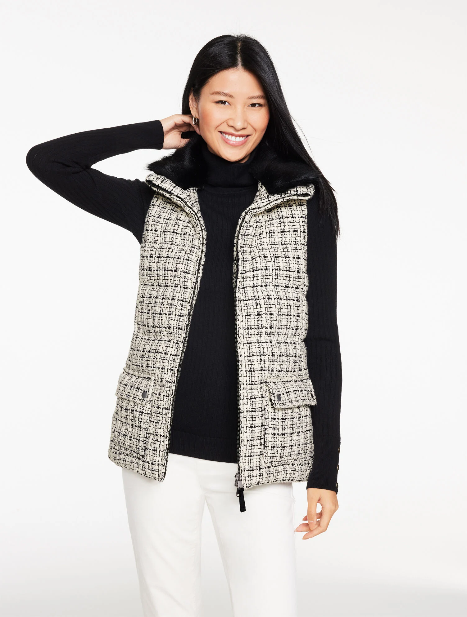 Tweed Knit Puffer Vest