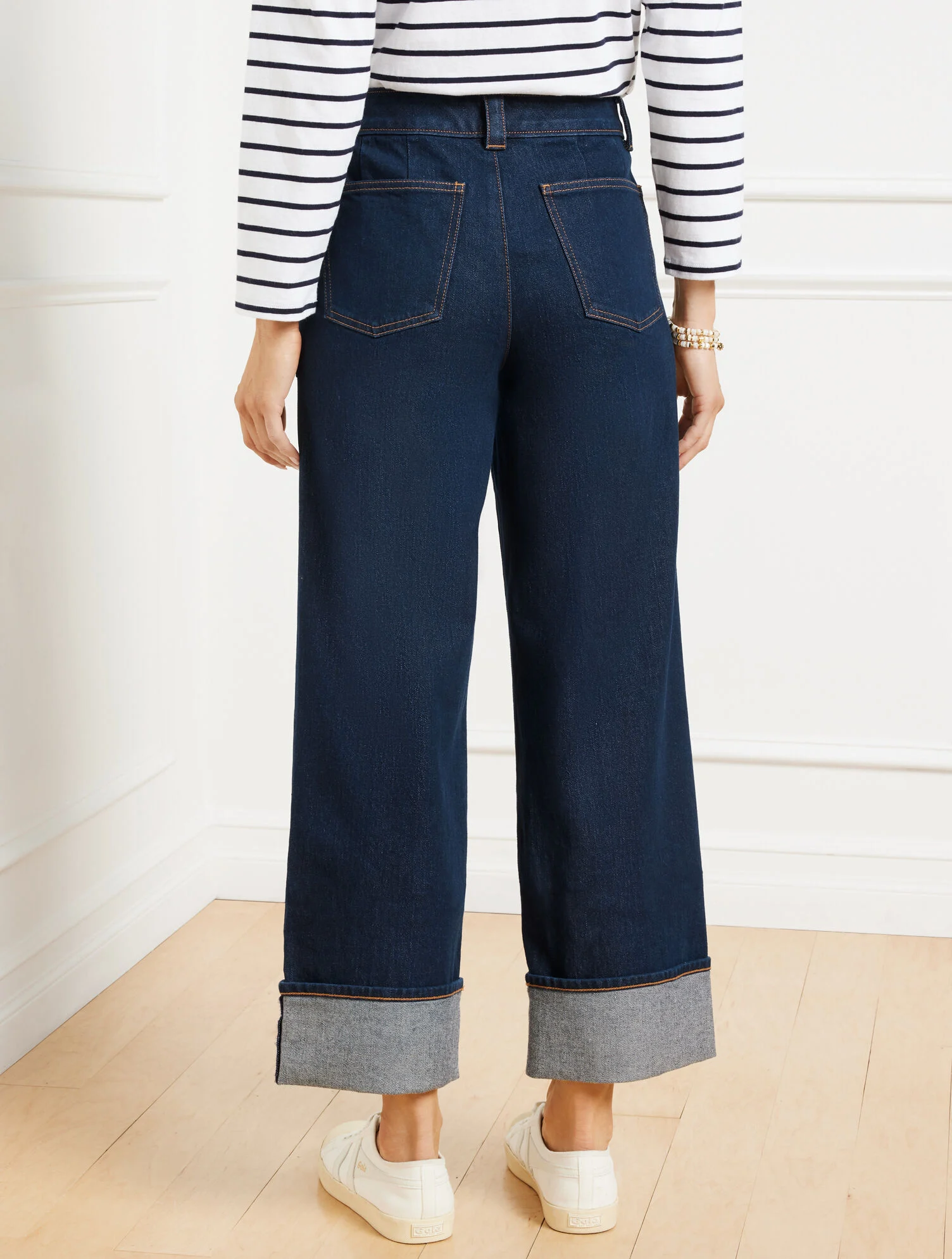 Straight Ankle Cuff Jeans - Warren Wash
