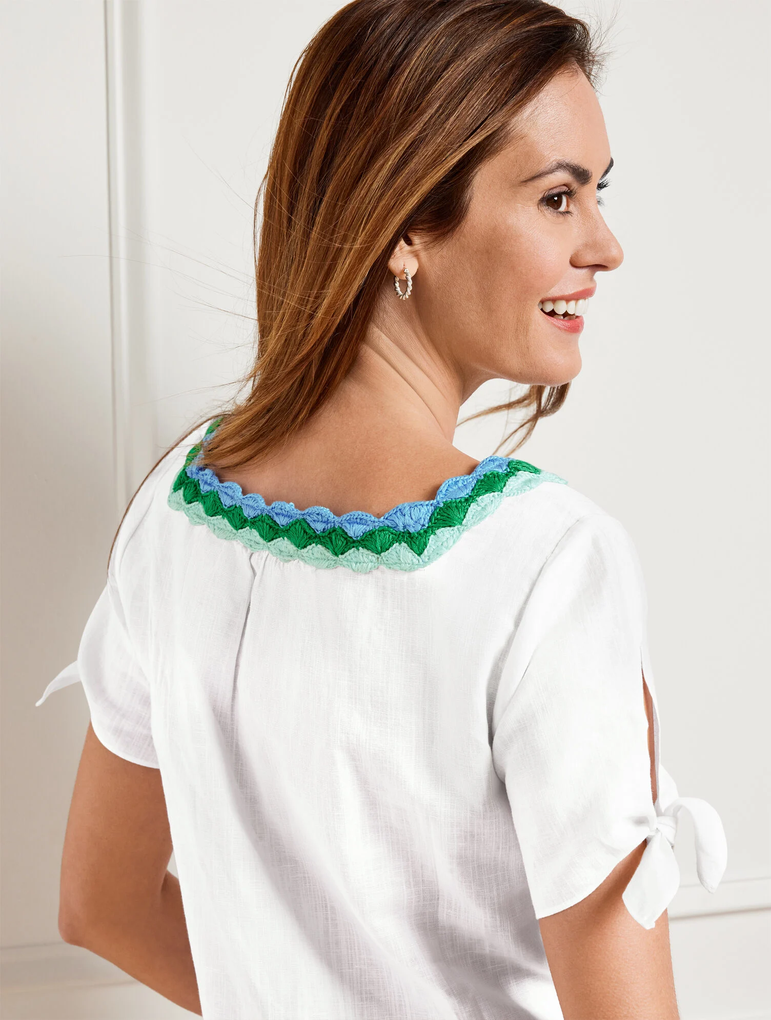 Crochet Trim Linen Top