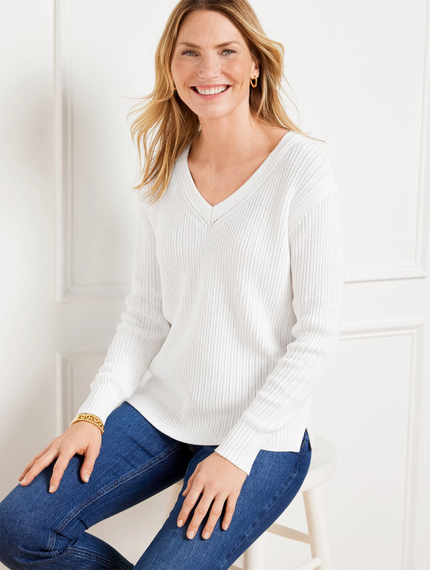 Ribbed V-Neck Pullover