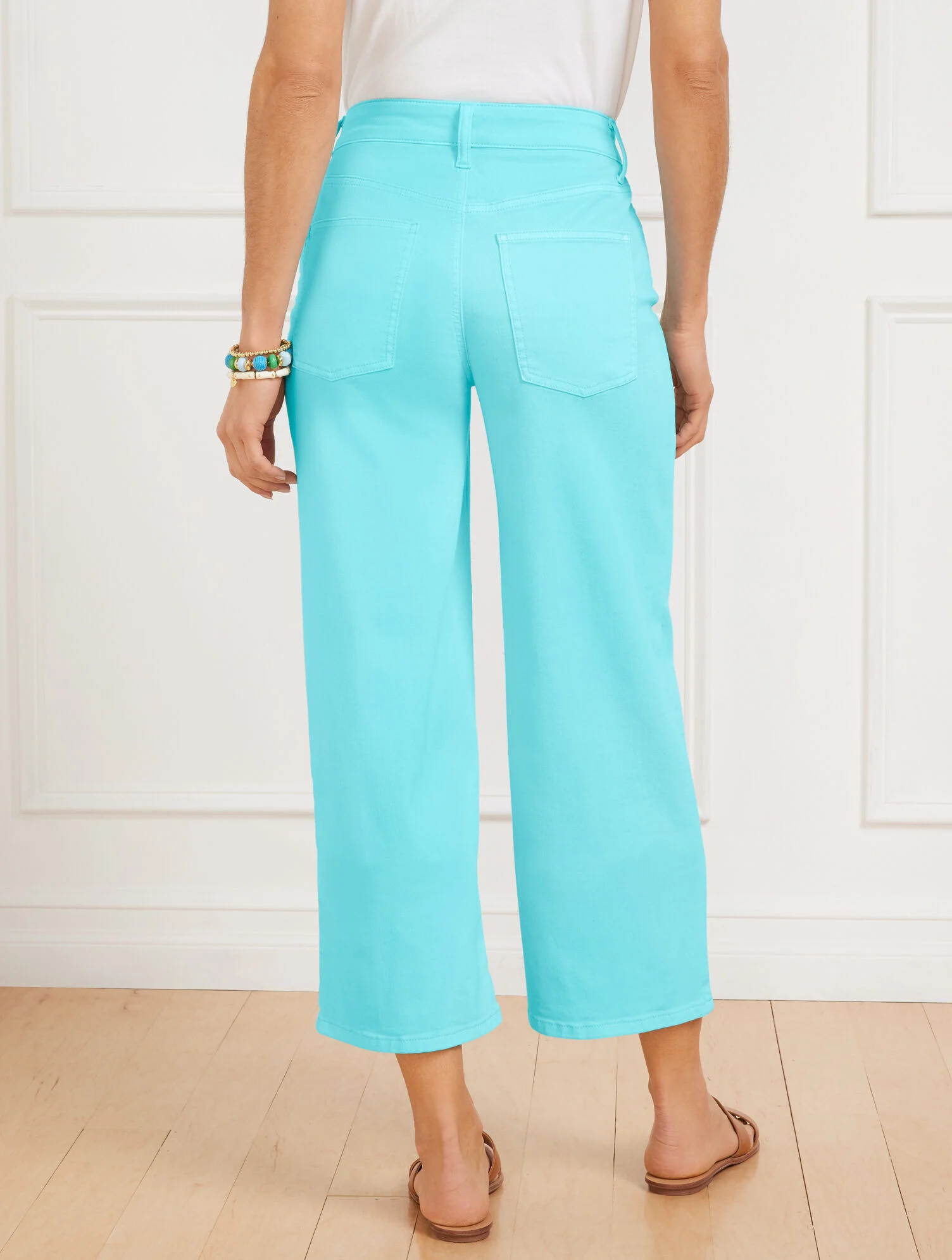 High Waist Wide Crop Jeans - Vivid Turquoise