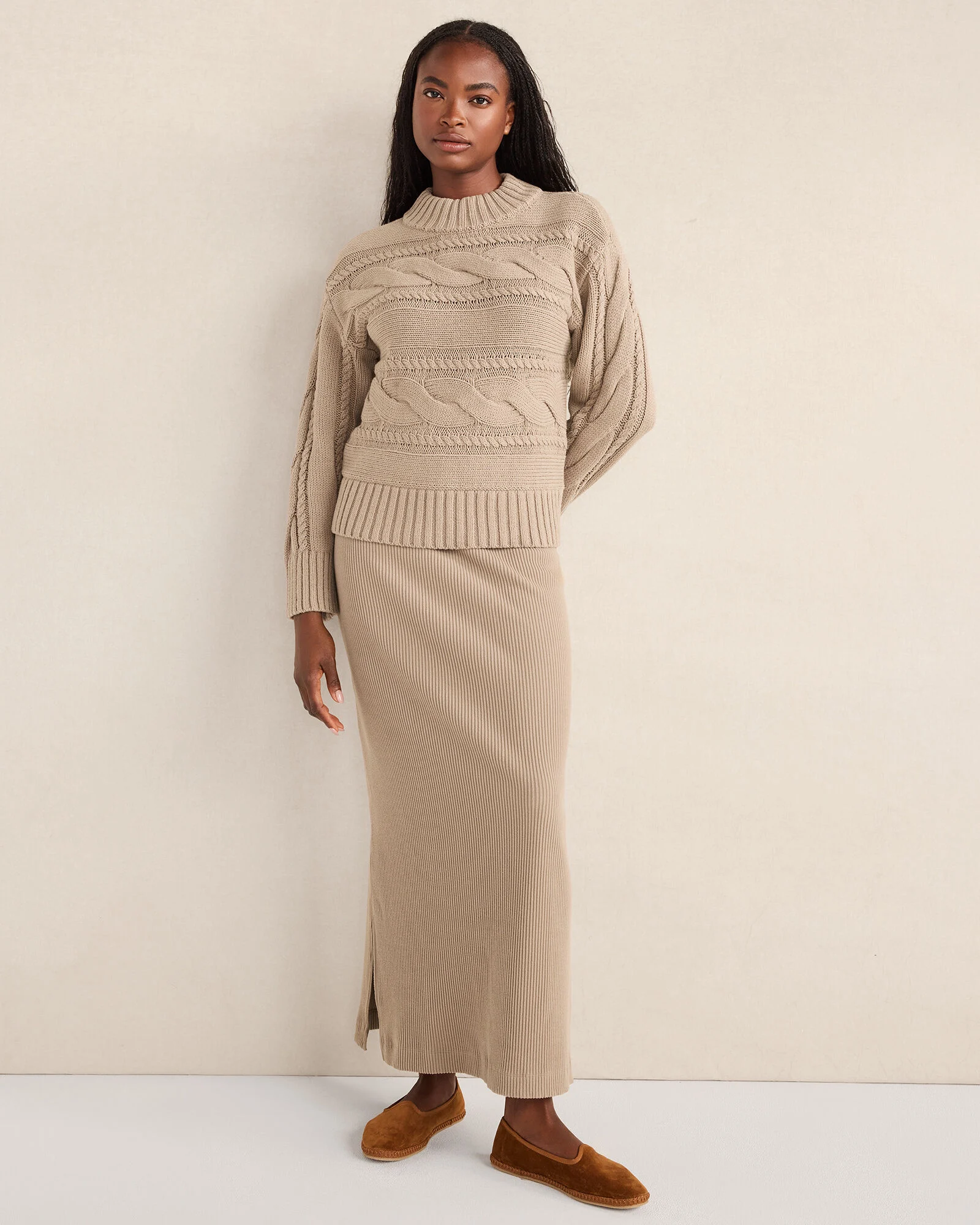 Cotton Blend Horizontal Cable Sweater