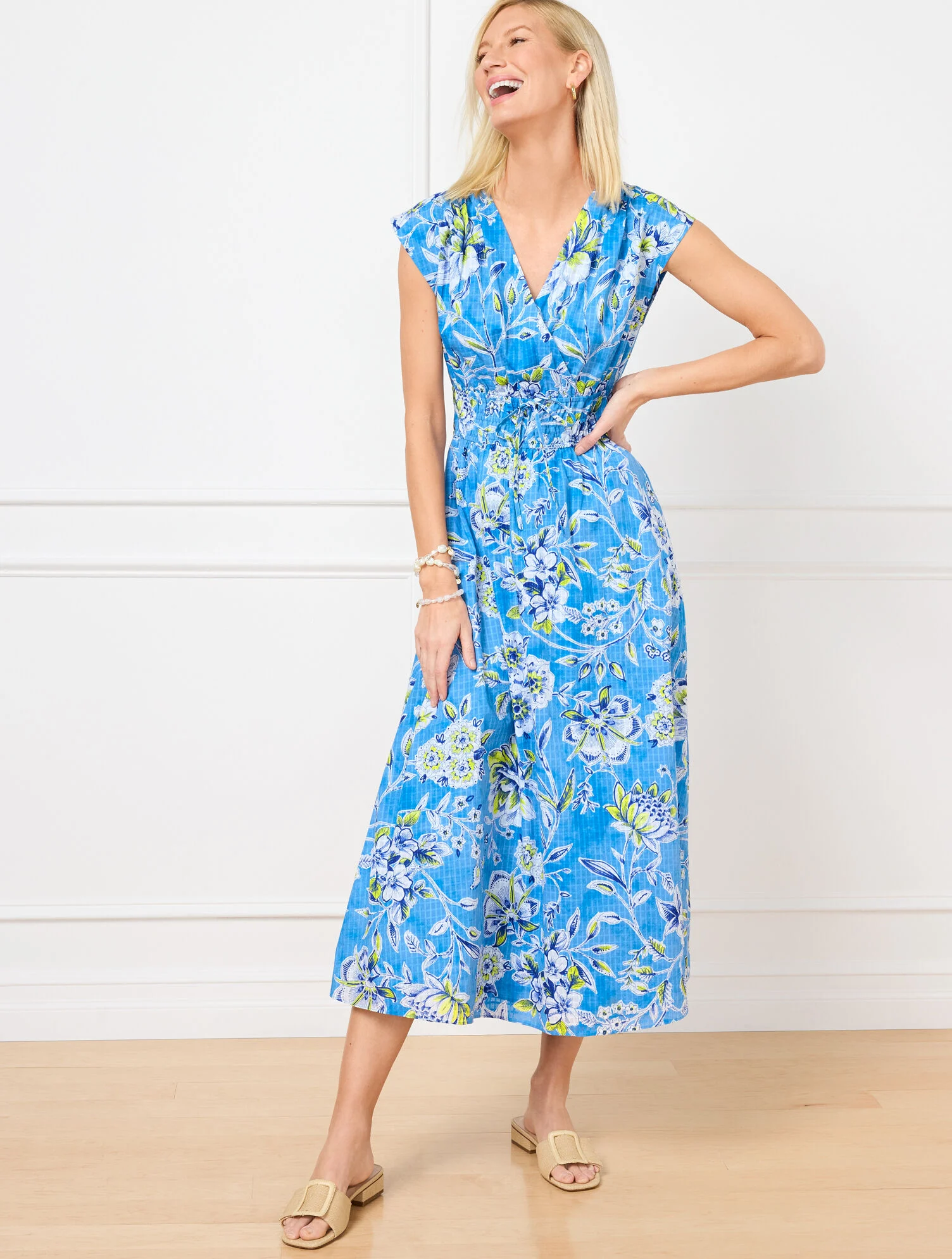 V-Neck Midi Dress - Sketched Botanical