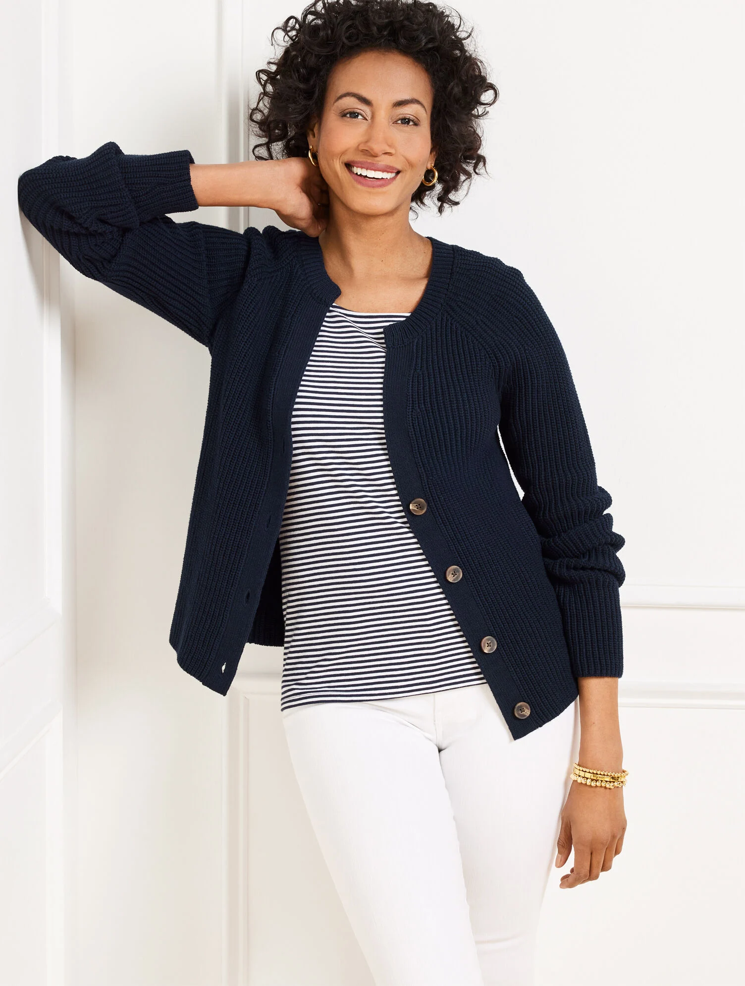 Shaker Stitch V-Neck Cardigan