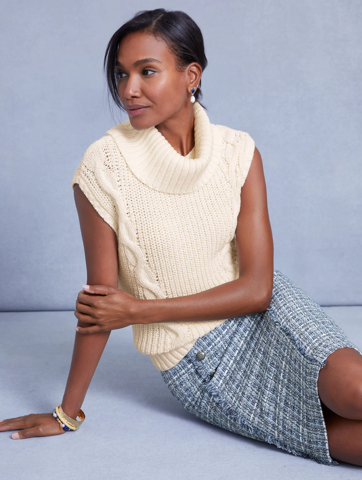 Convertible Cowl-Neck Cable Knit Vest
