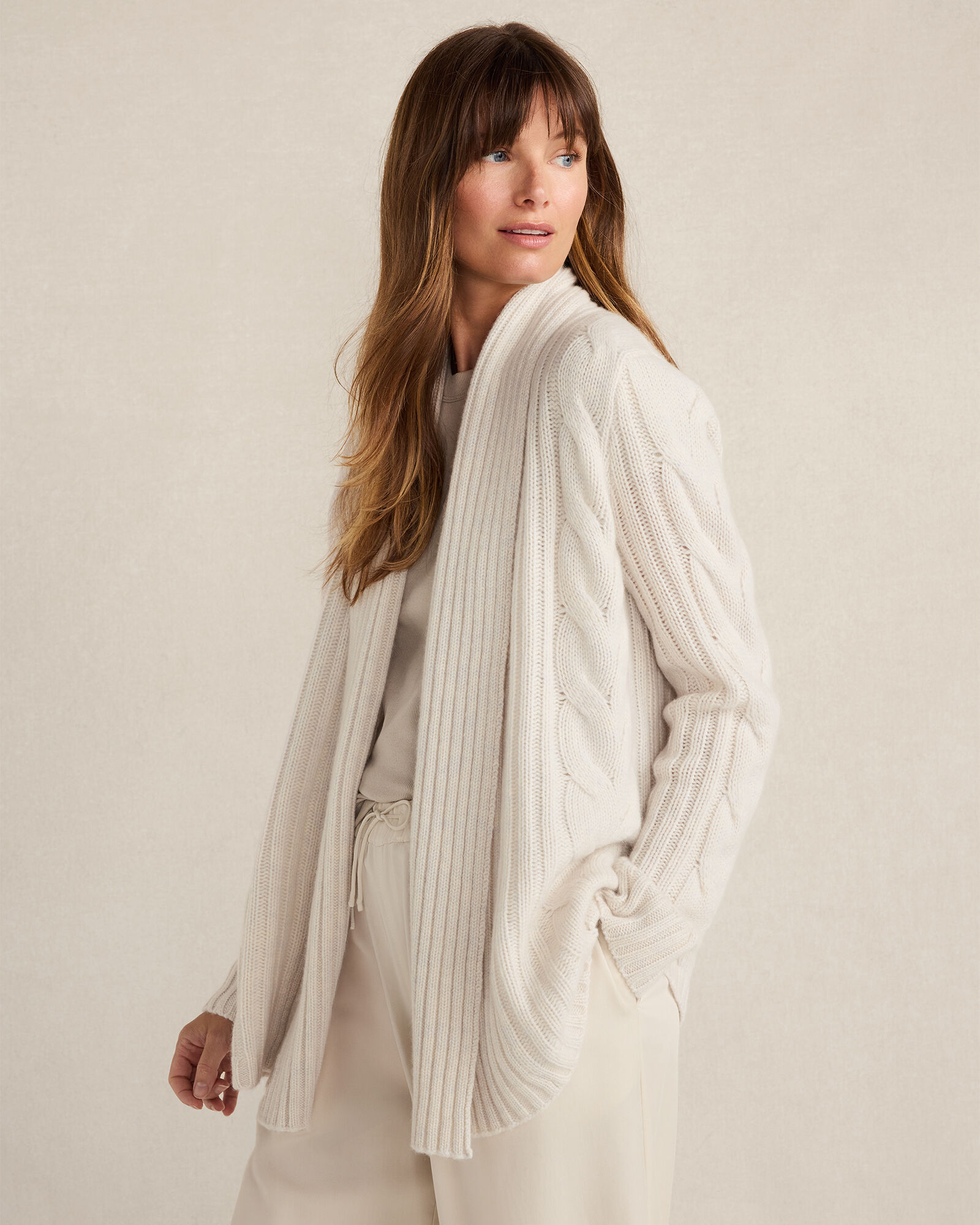 Cashmere Cable Open Front Cardigan