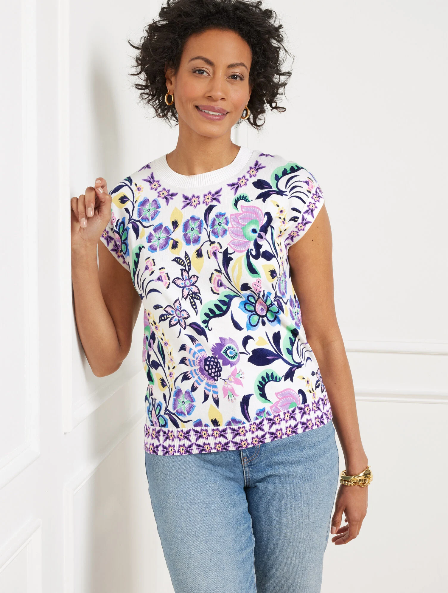 Extended Shoulder Sweater - Jacobean Floral