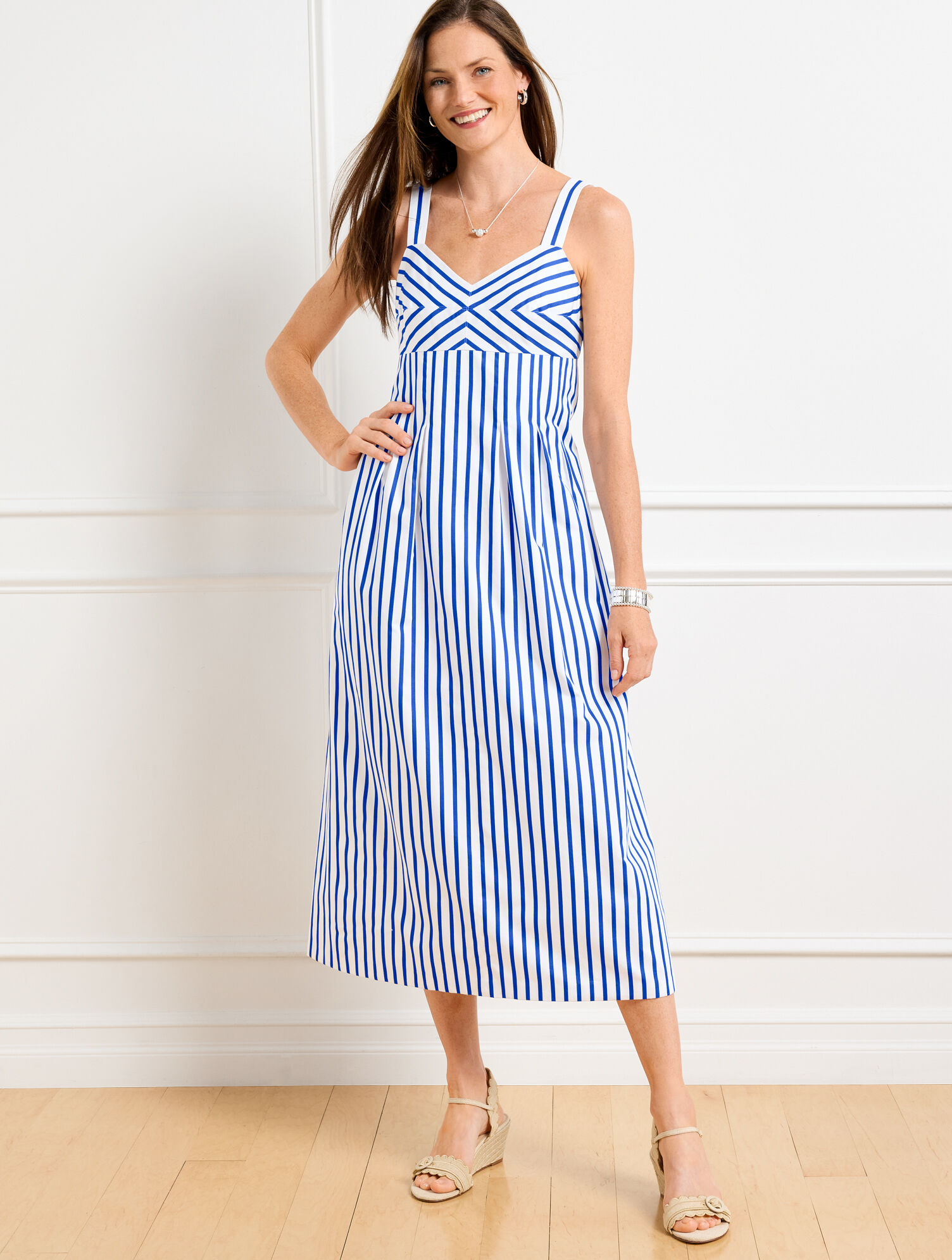 Fresh Poplin Midi Dress - Grotto Stripe