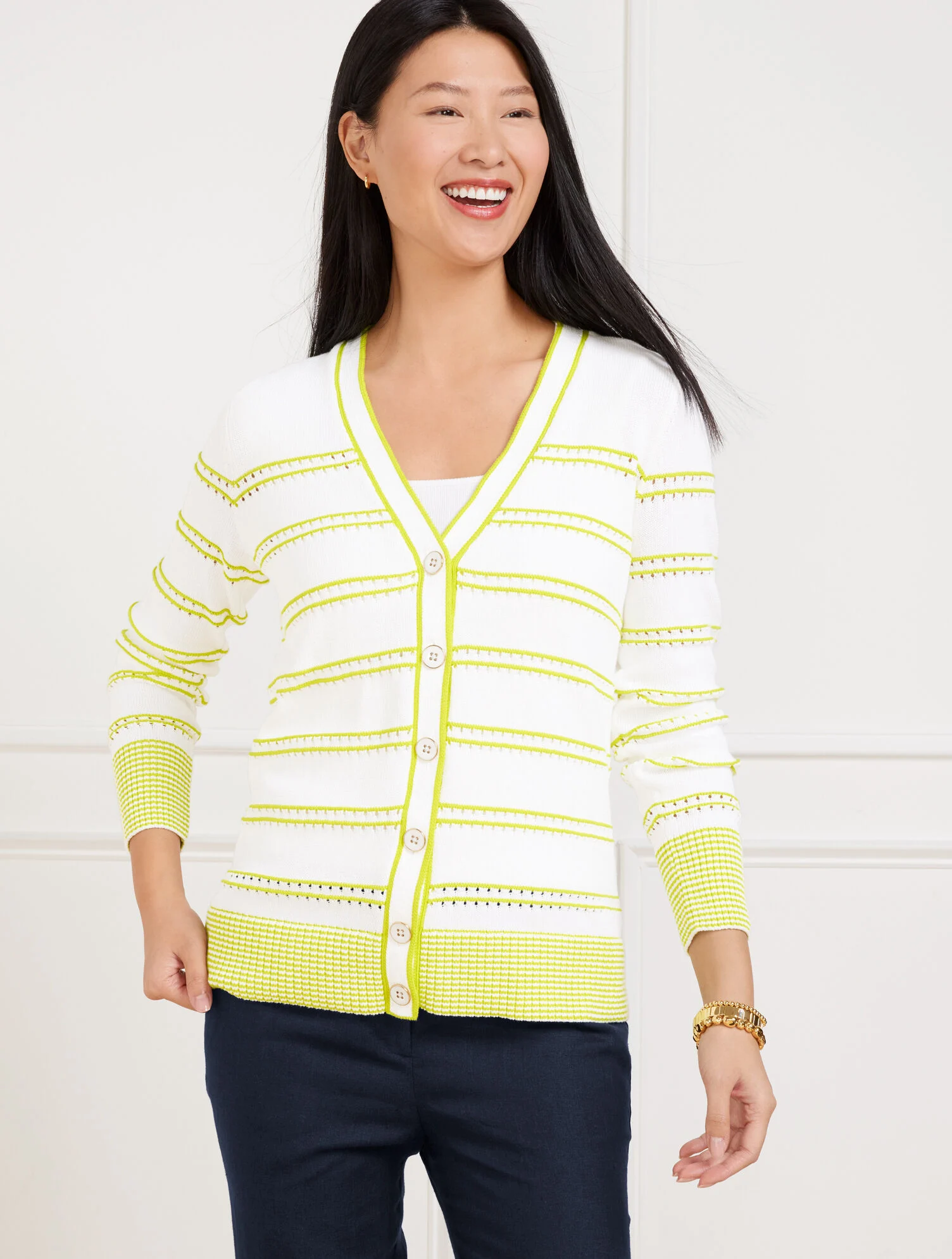 V-Neck Girlfriend Cardigan - Bicolor Stripe