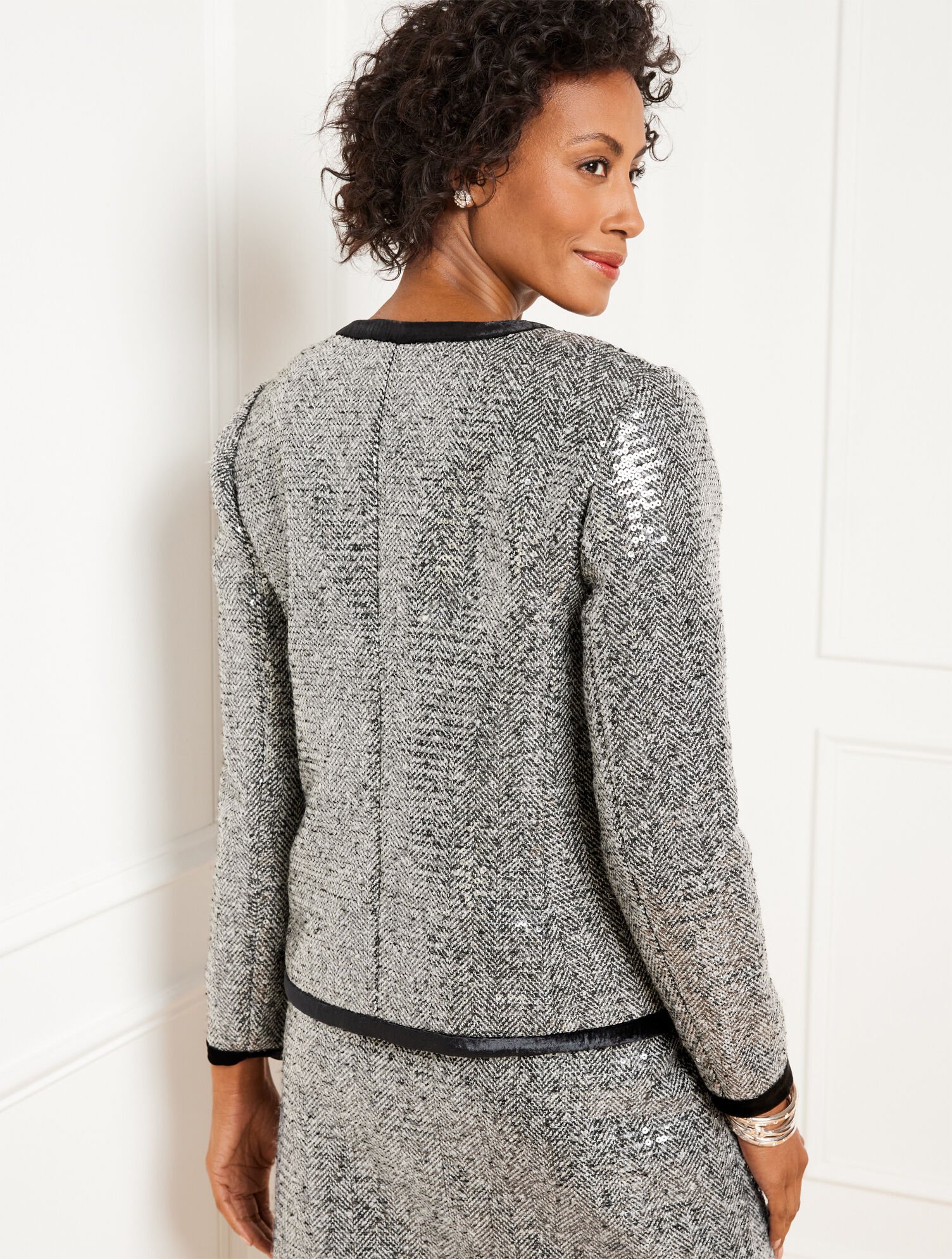 Sequin Herringbone Crop Jacket