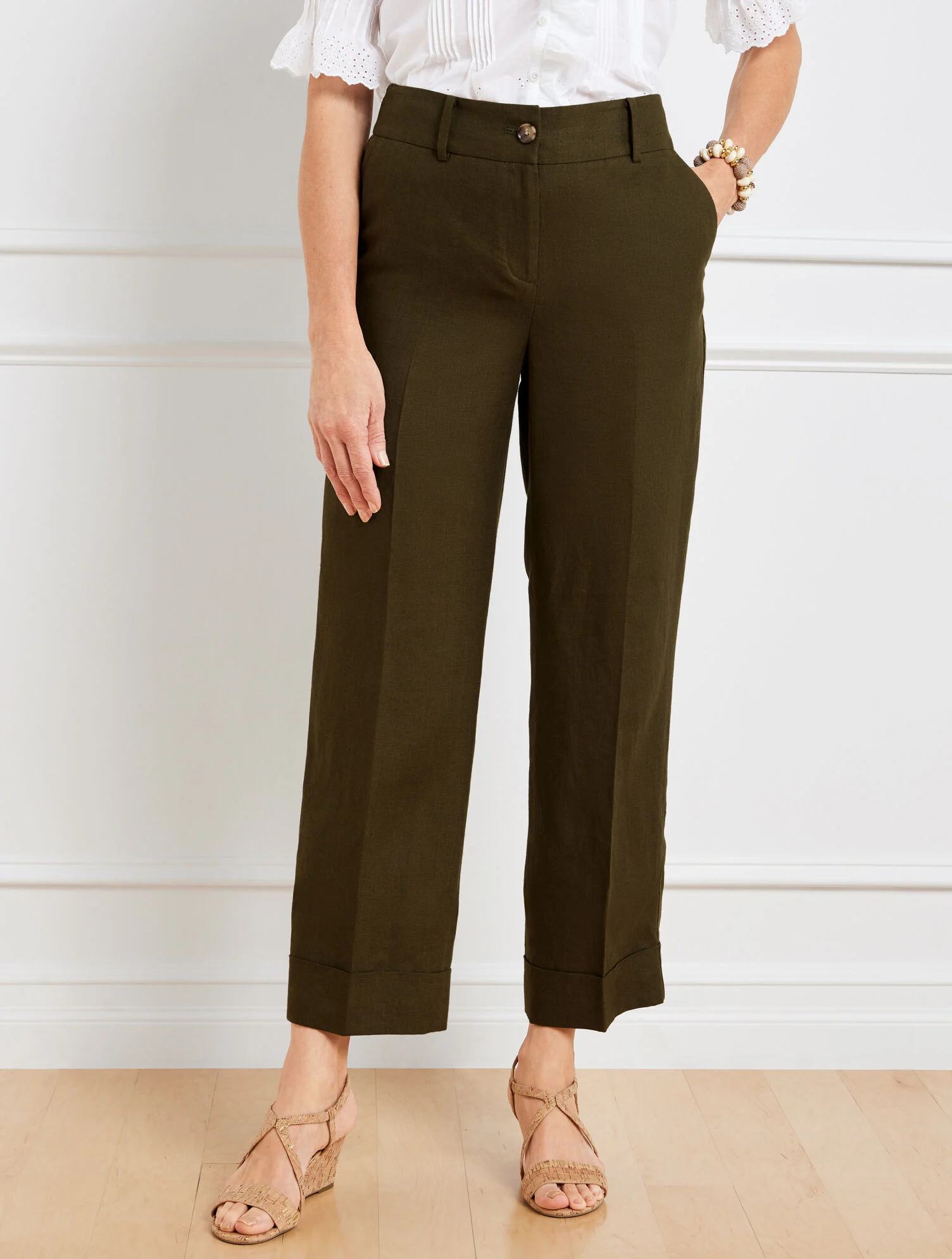 Slim Wide Ankle Cuff Linen Pants