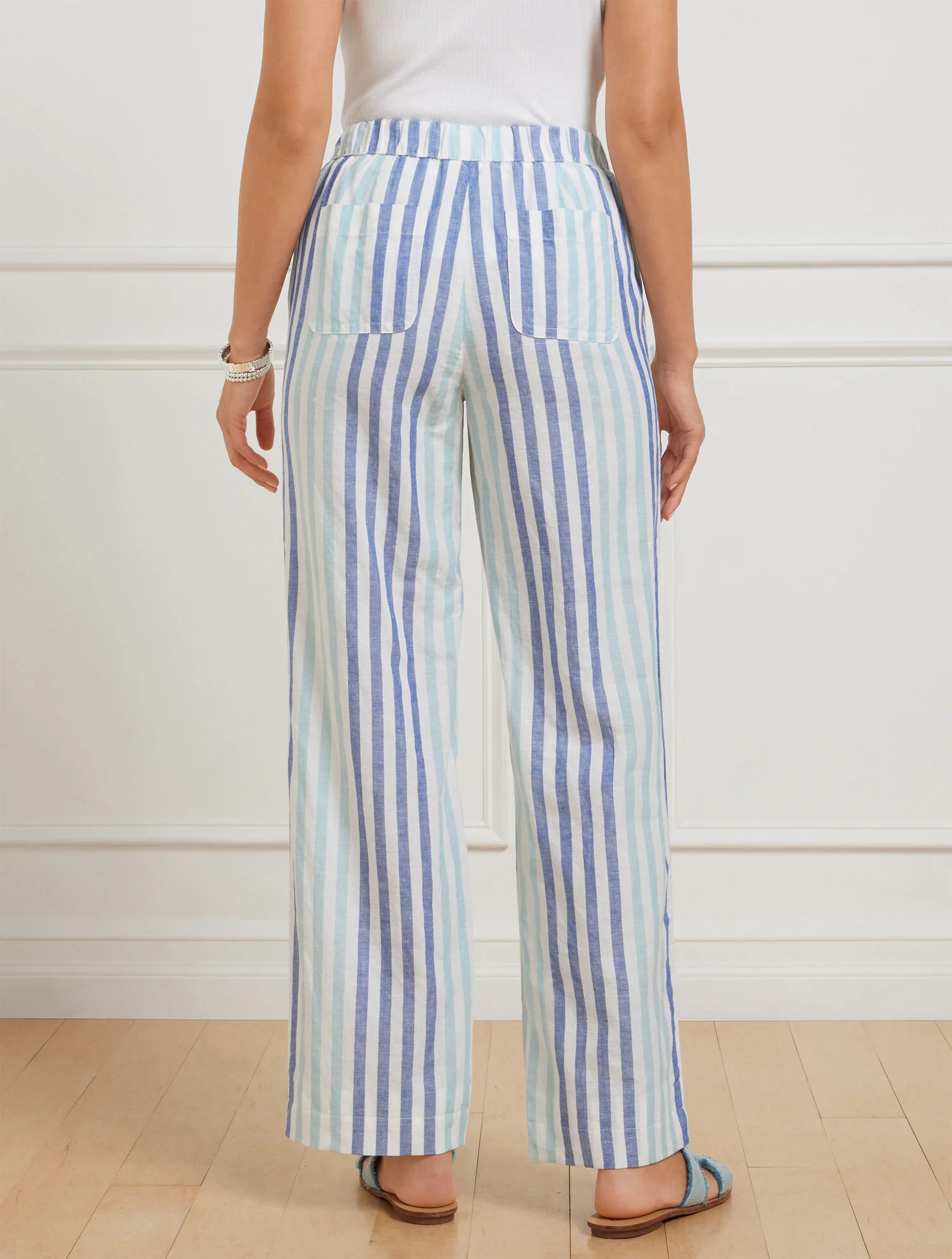 Washed Linen Wide Leg Pants - Playful Stripe