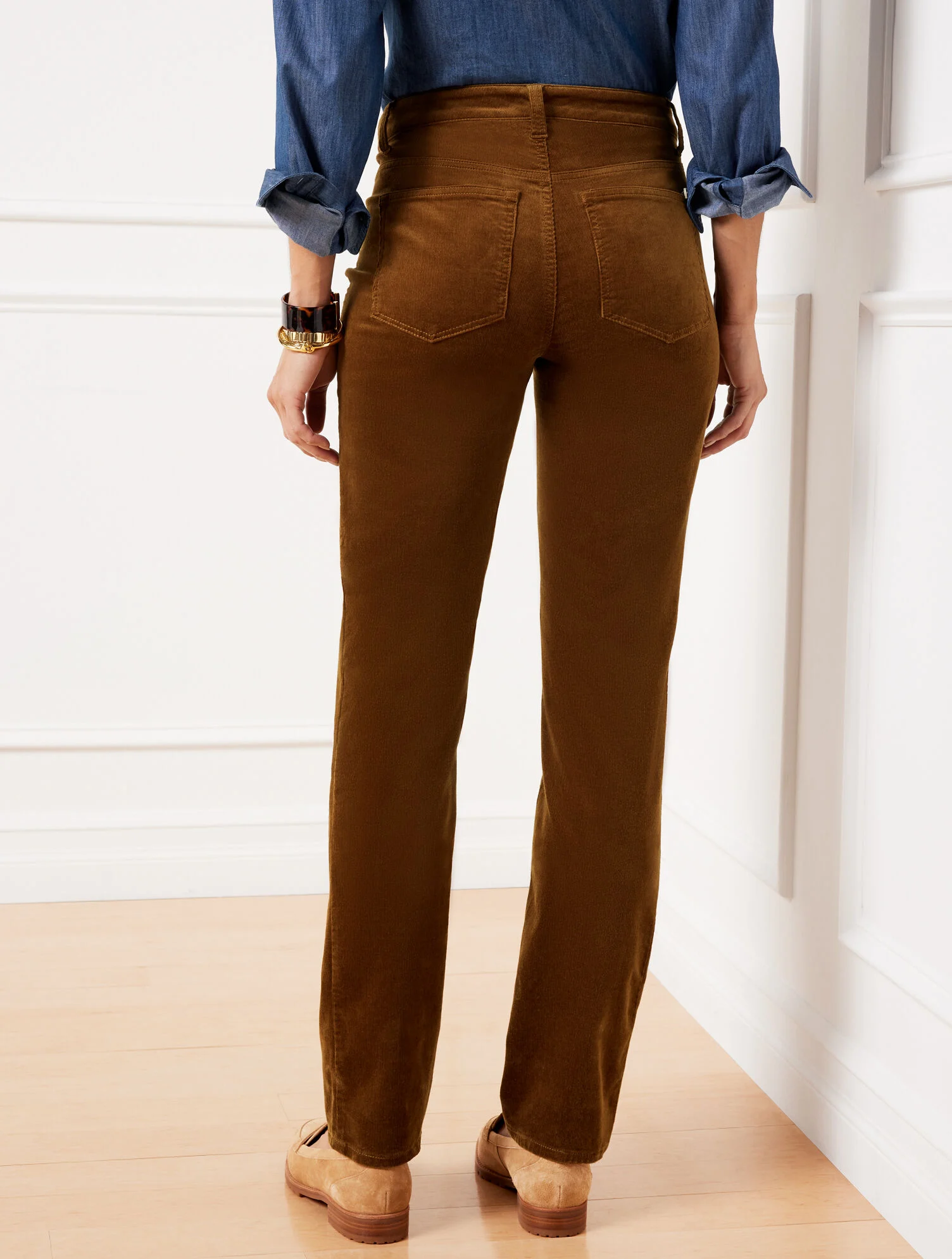 Stretch Corduroy Straight Leg Pants - Solids