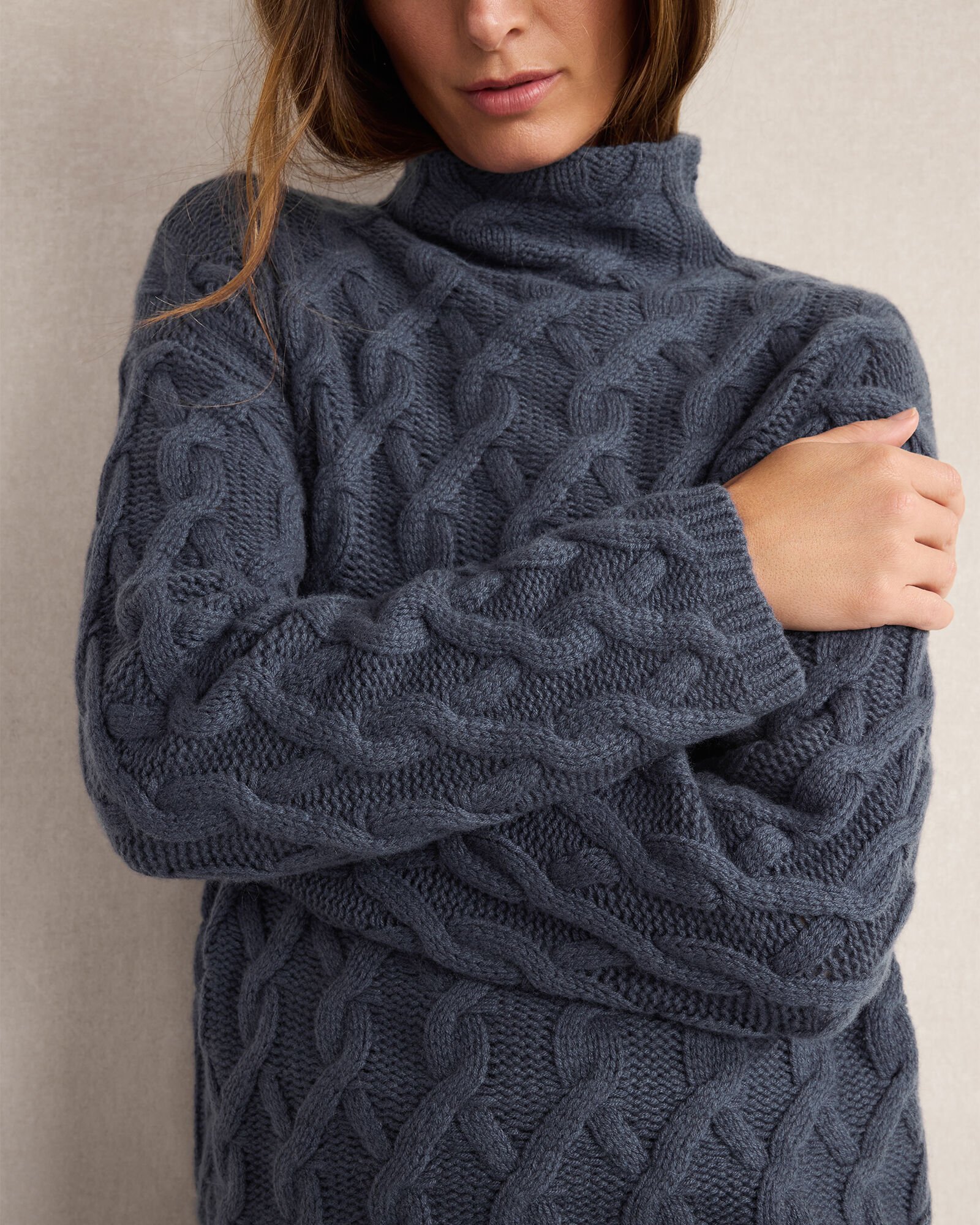 Cashmere Allover Cable Mockneck Sweater