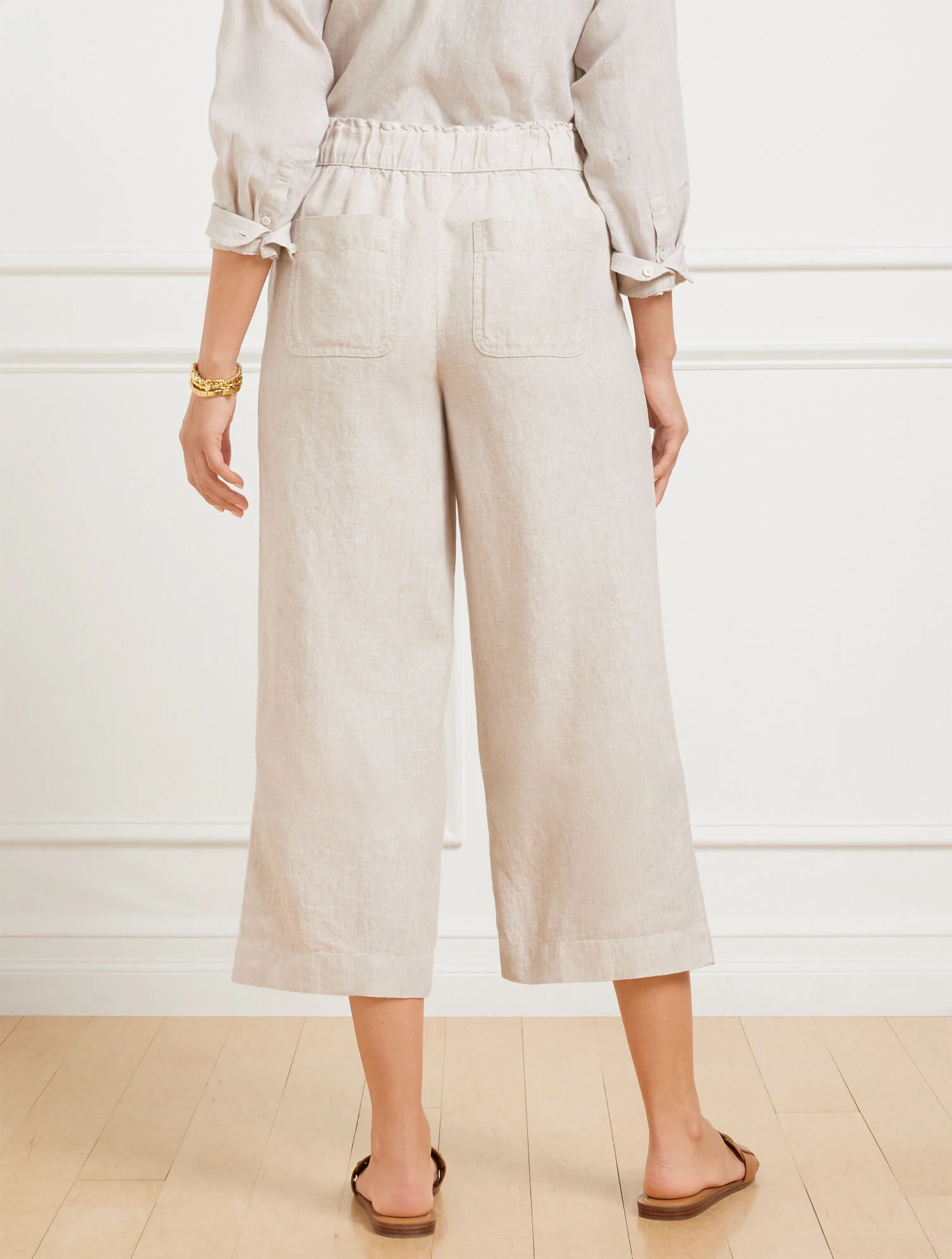 Wide Crop Pull-On Washed Linen Pants - Cross Dyed