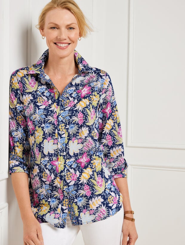 Cotton Button Front Shirt - Lush Garden