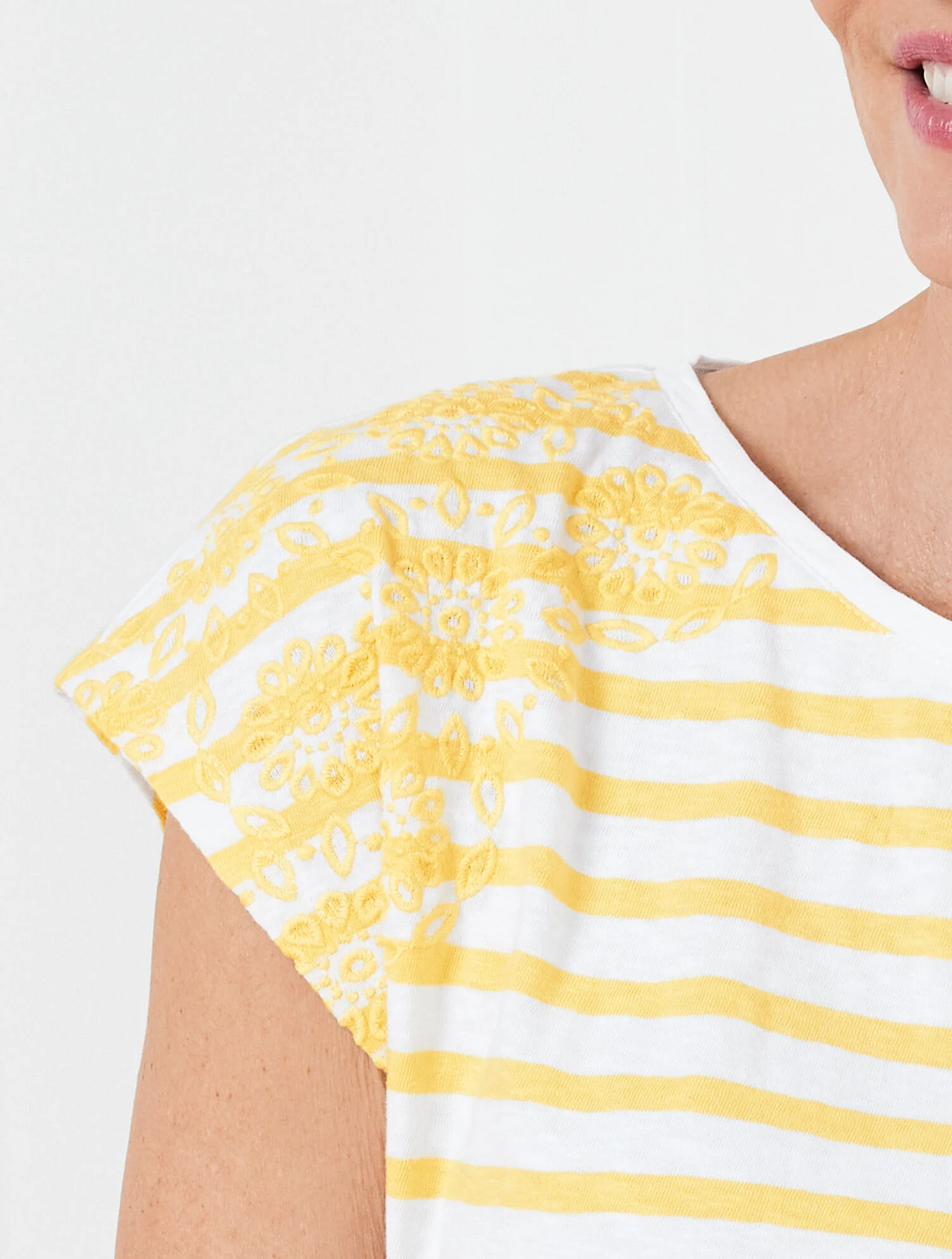 Embroidered Dropped Shoulder Tee - Josephine Stripe