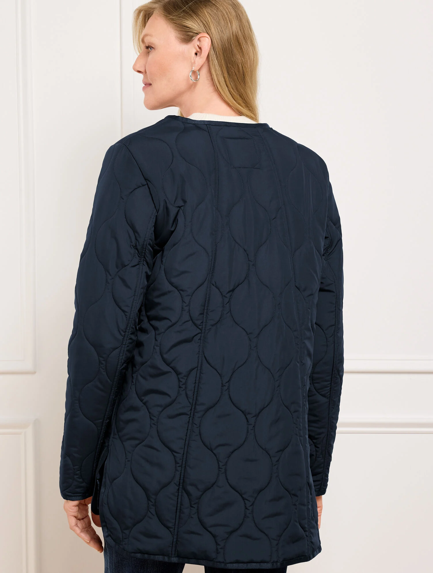 Quilted Collarless Coat