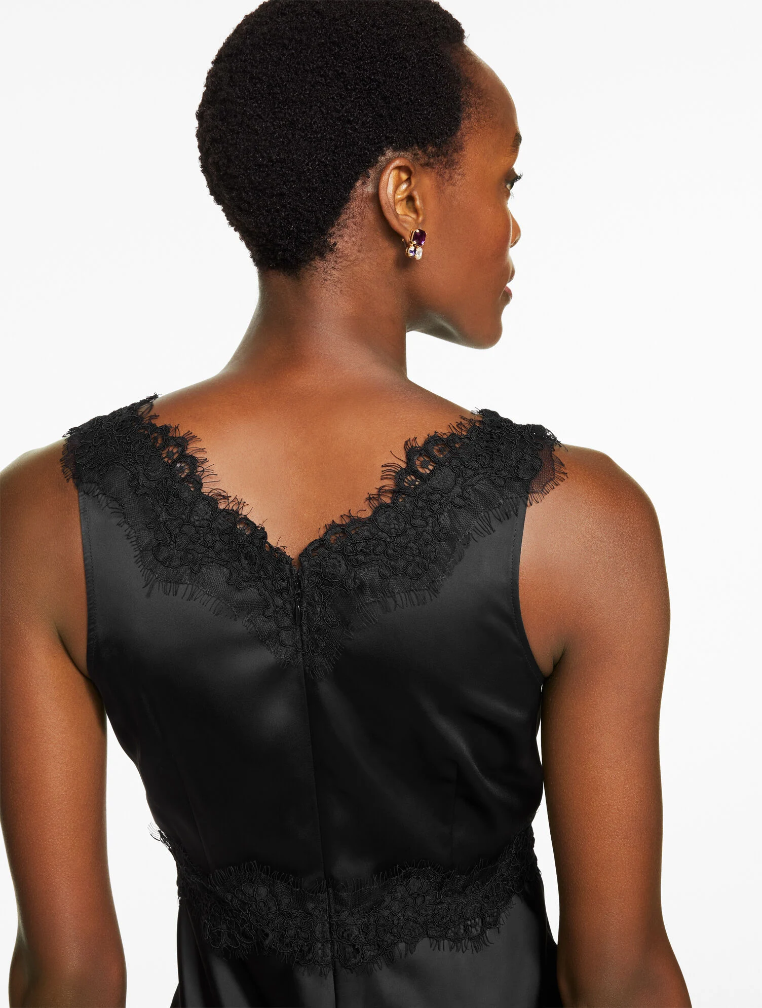 Lace Trim Satin Midi Dress