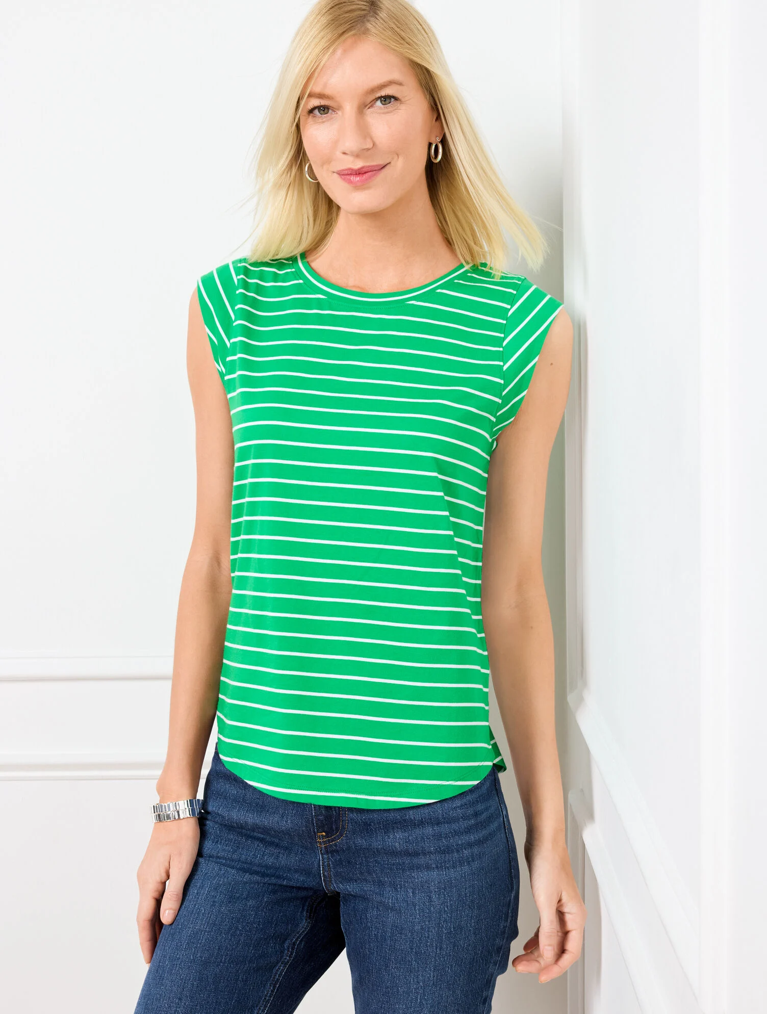 Extended Shoulder Striped Crewneck Tee - Stripe