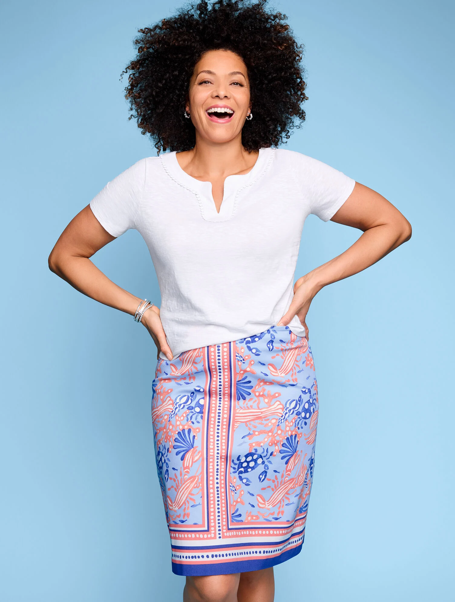 Dot Trim Split Neck Tee