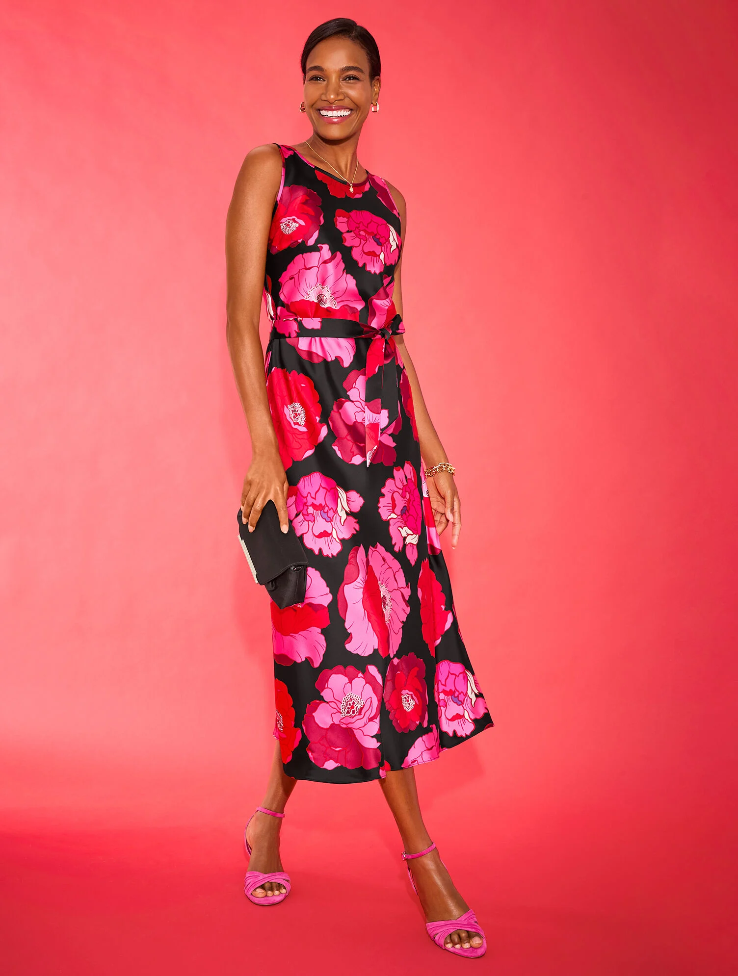 Satin Midi Dress - Blooming Floral