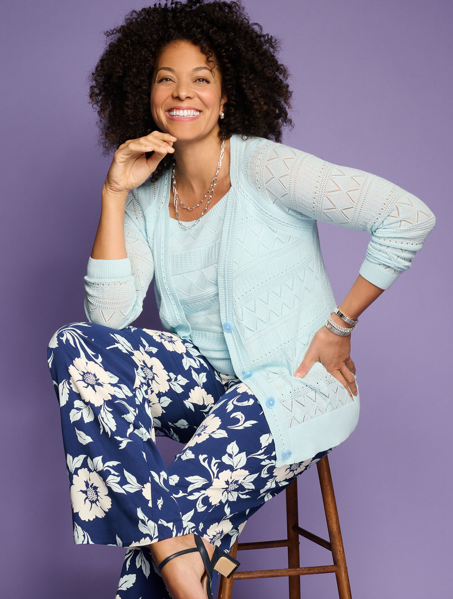 Wide Leg Pull-On Pants - Delightful Flowers