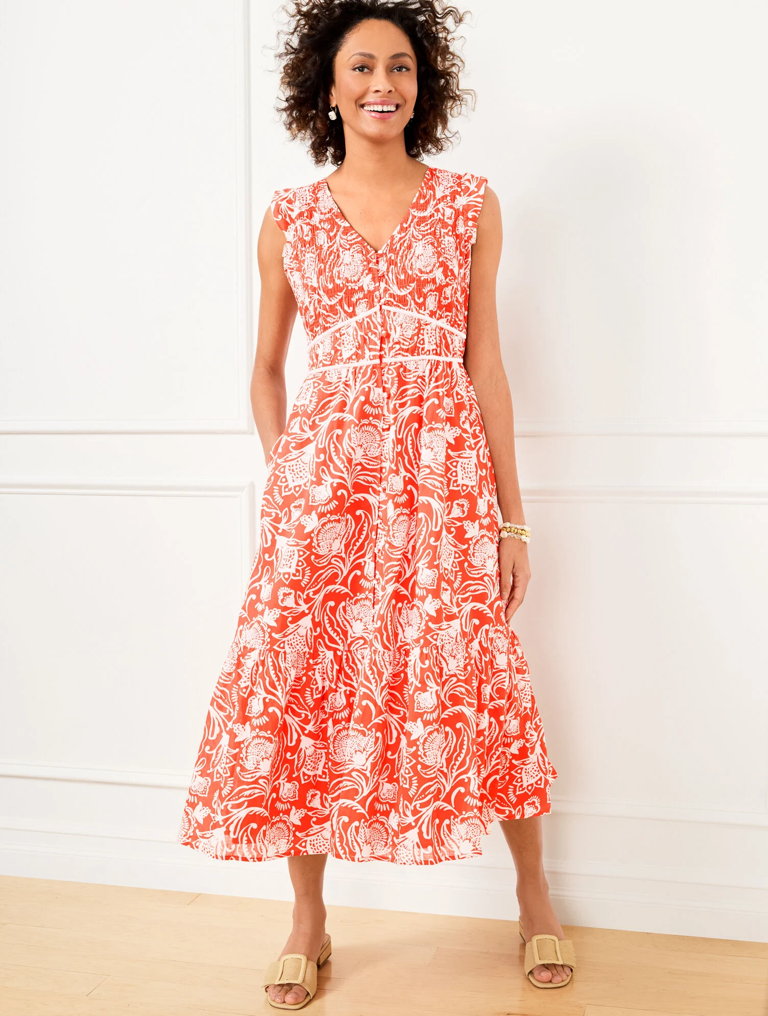 Smocked Fit & Flare Dress - Distressed Jacobean