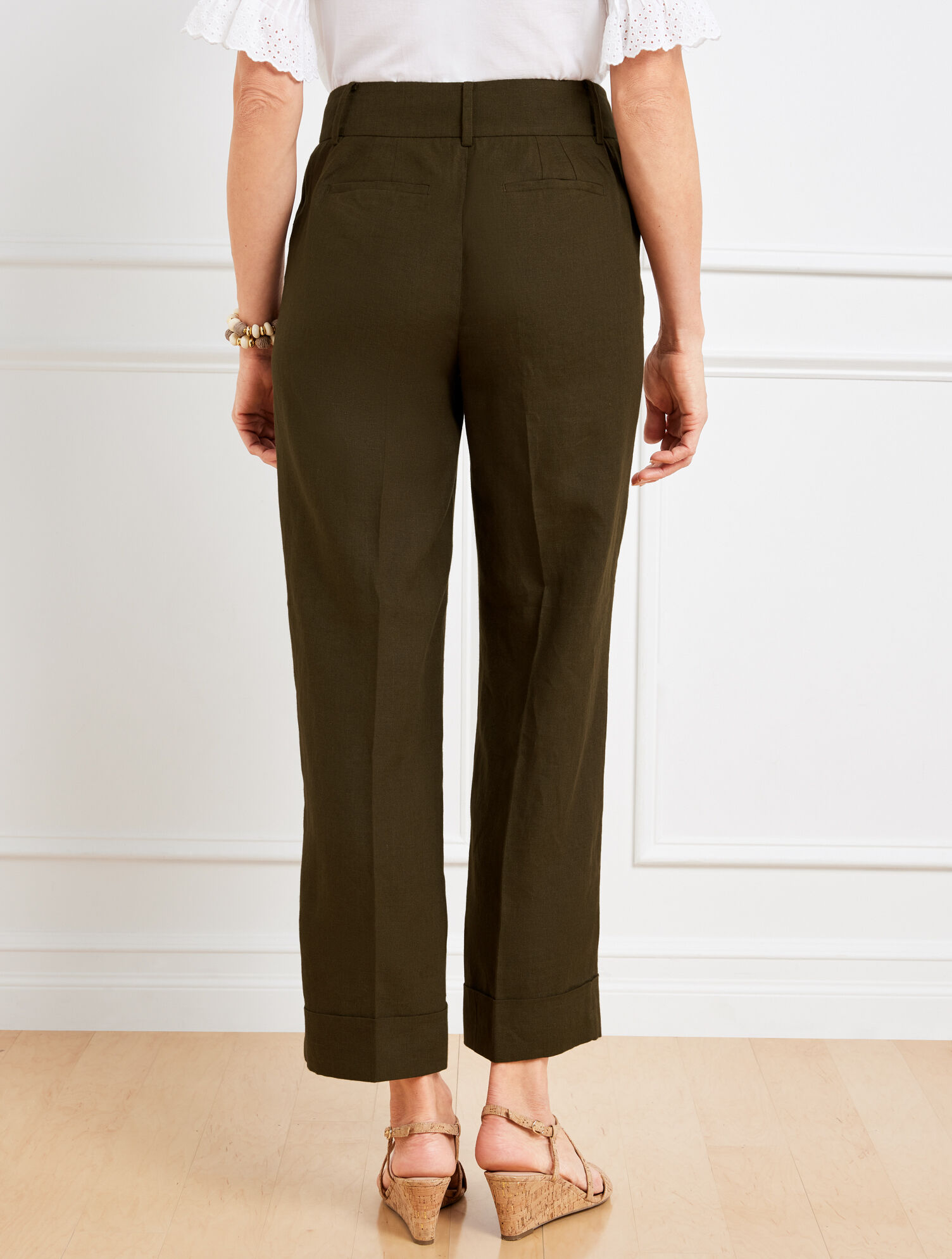 Slim Wide Ankle Cuff Linen Pants