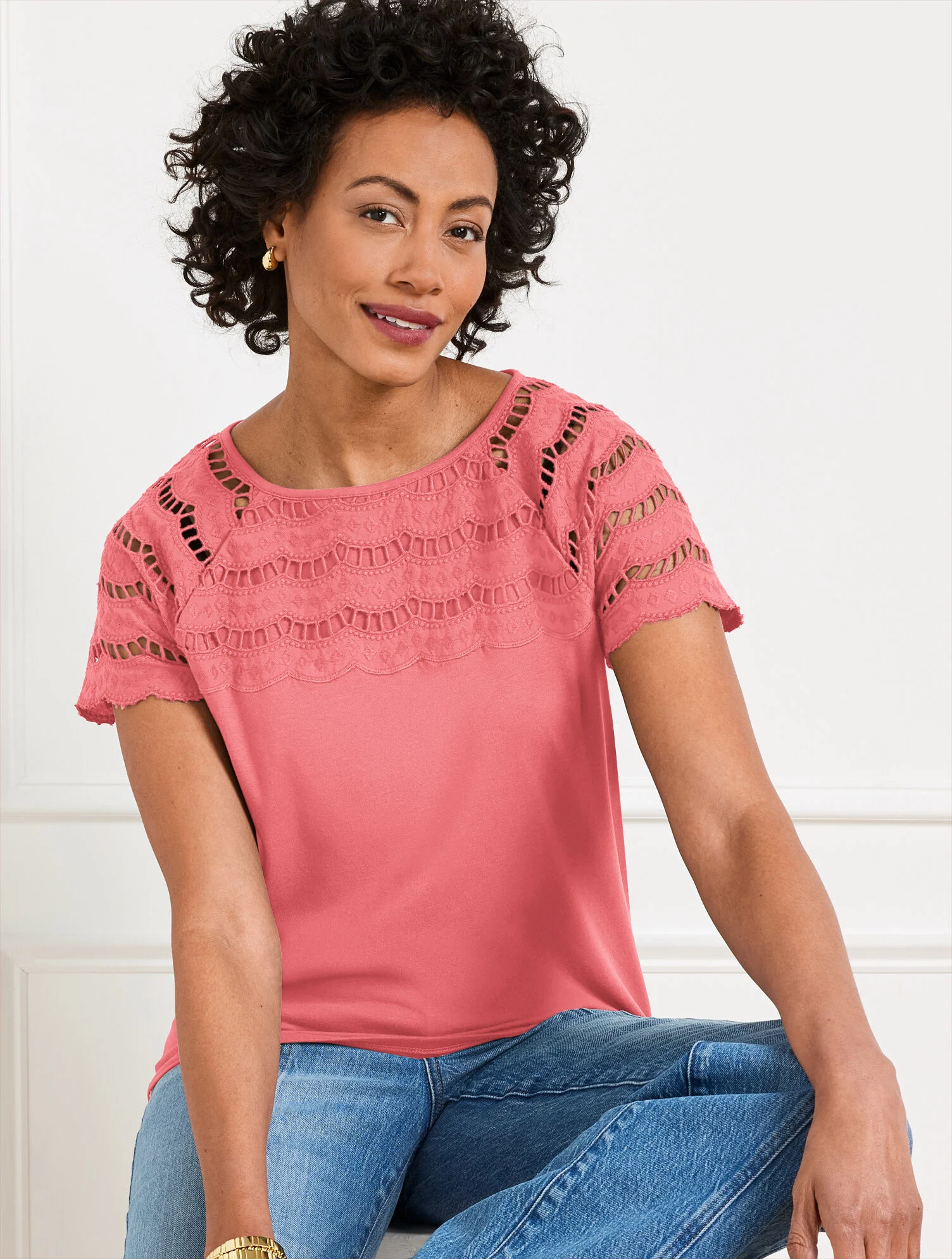 Embroidered Eyelet Top