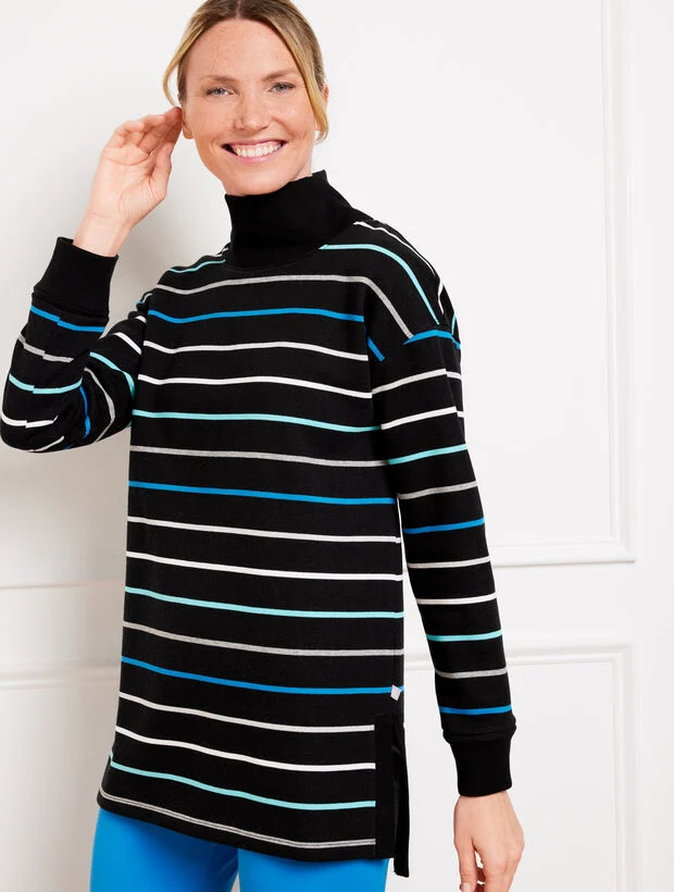 Classic French Terry Turtleneck Pullover - Traverse Stripe