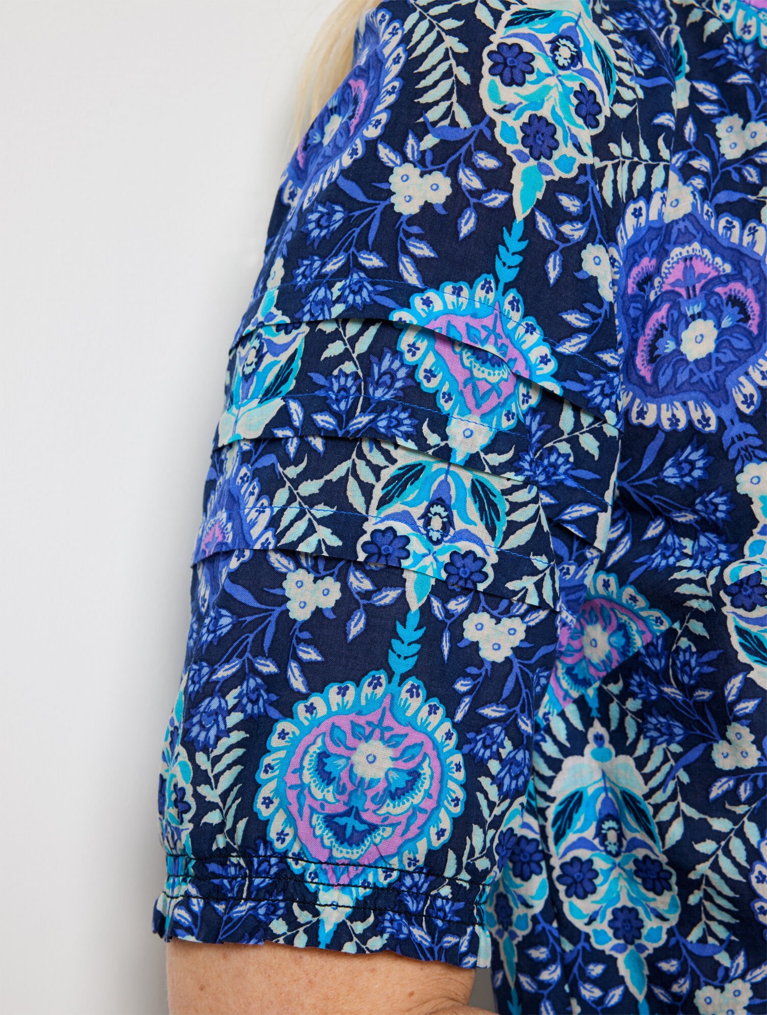 Pleated Sleeve Top - Floret Medallion