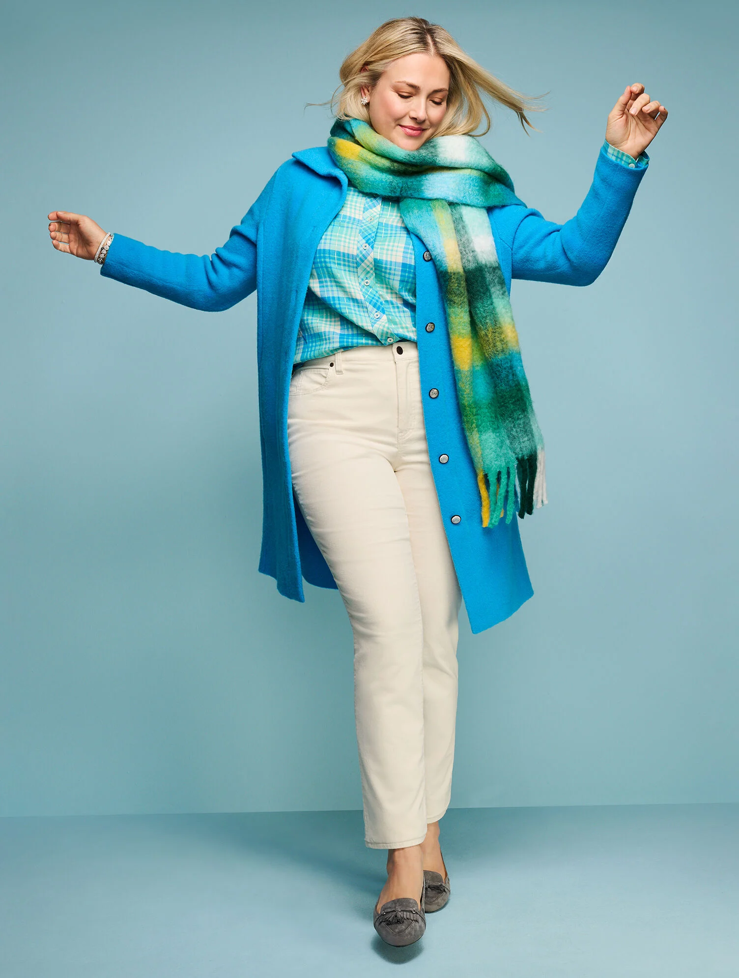 Cotton Button Front Shirt - Ornament Plaid Metallic